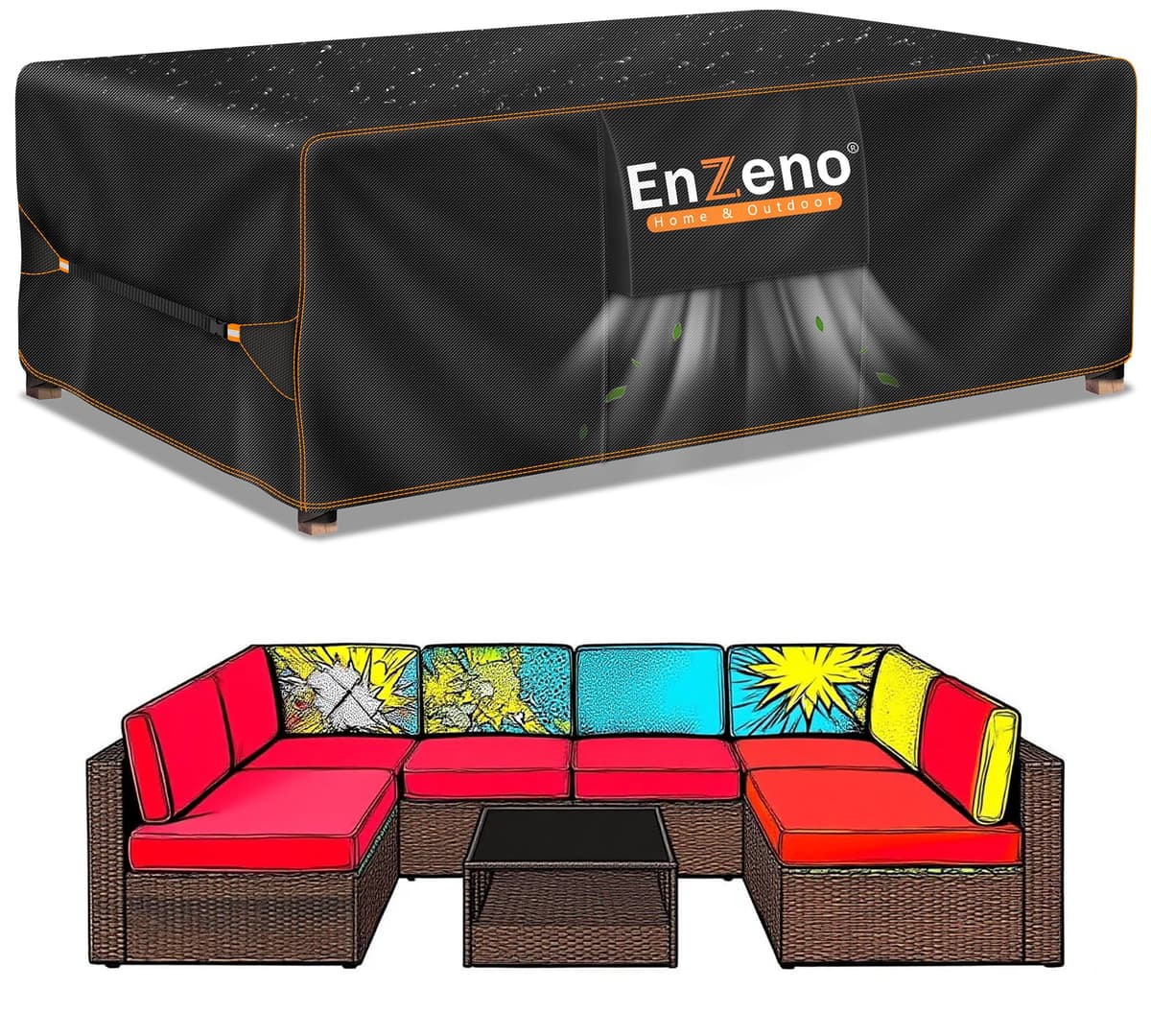 Enzeno Outdoor Garden Furniture Covers - Waterproof with Air Vent, Patio Table and Chair Set Cover, Heavy Duty Oxford Fabric 200X160X74cm — view 19
