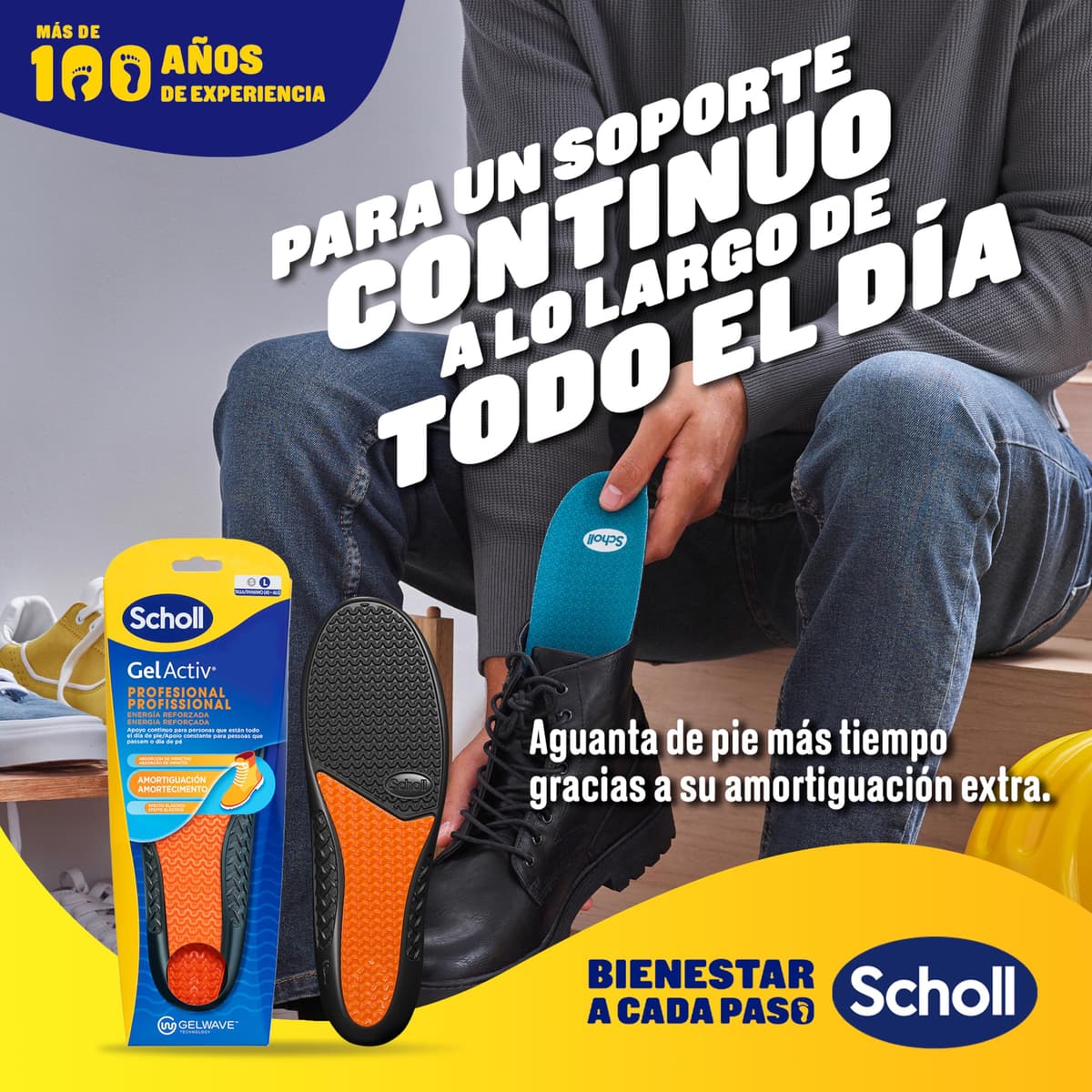 Scholl GelActiv Profesional Plantillas de Gel para Hombre - Botas y Zapatos de Trabajo, Comodidad Superior y Absorción de Impactos con Tecnología GelWave, Amortiguación Todo el Día, Talla 40-46.5 — view 2