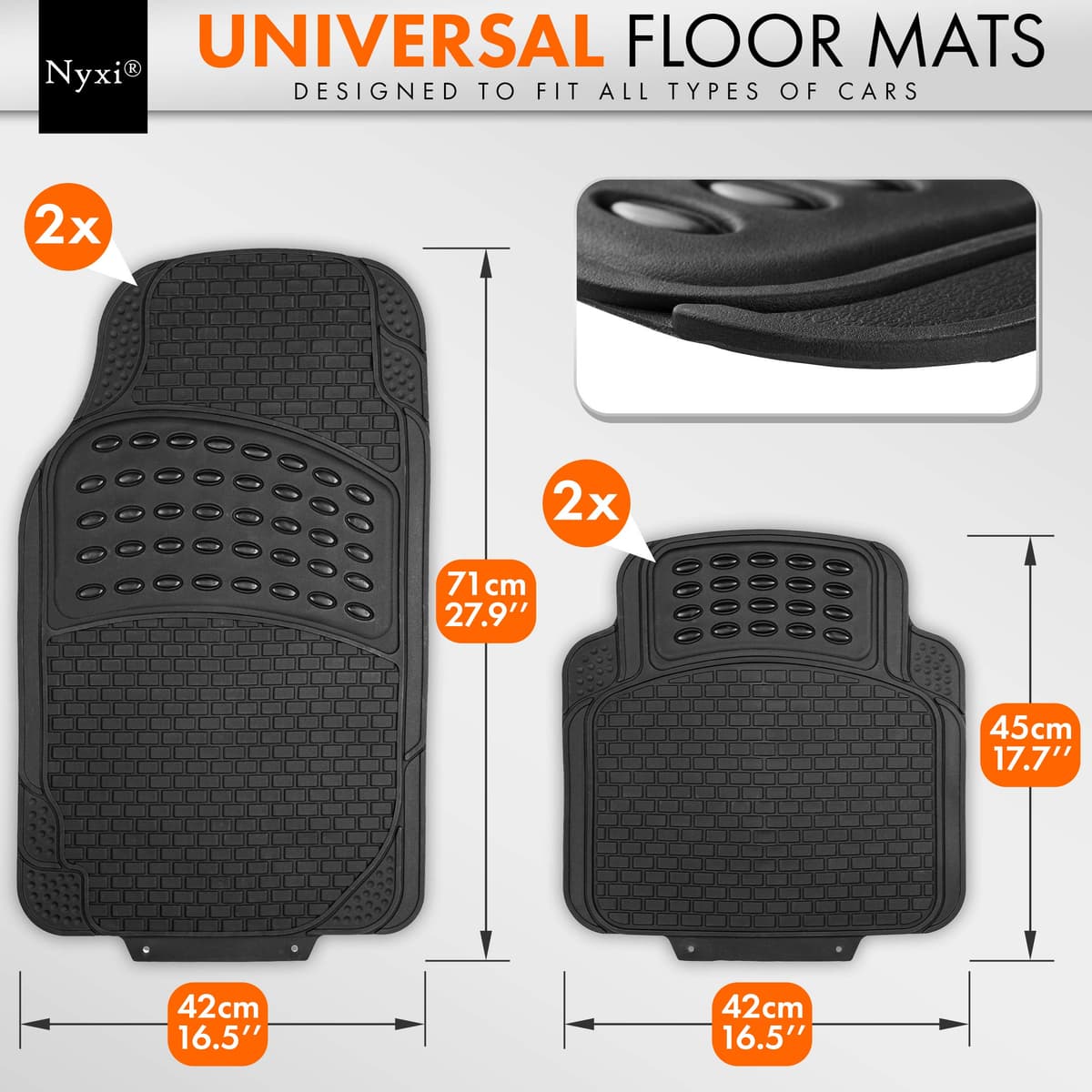 Nyxi 5 Piece Rubber Car Mat XL Boot Mat (Front + Rear + Boot Mat 137cm X 110cm) Universal Non-Slip Deep Dish Heavy Duty for Cars SUV Truck and VAN, Water Proof, All Weather — view 2