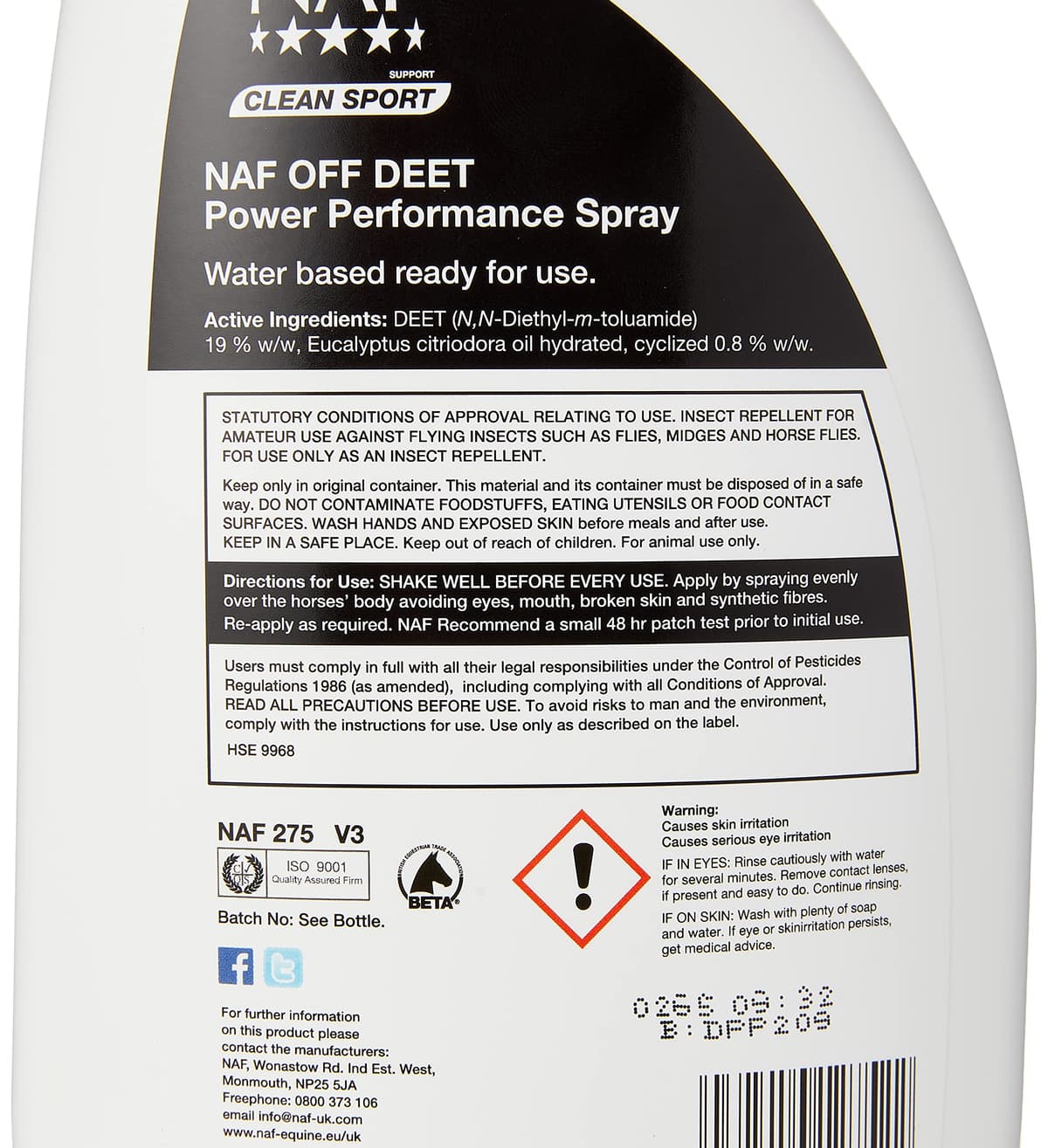 NAF Off Deet Power Performance Fly Spray 750ml – High-Strength Insect Repellent for Horses – with DEET (19%) – Long-Lasting Protection Against Flies, Midges & Horseflies — view 3