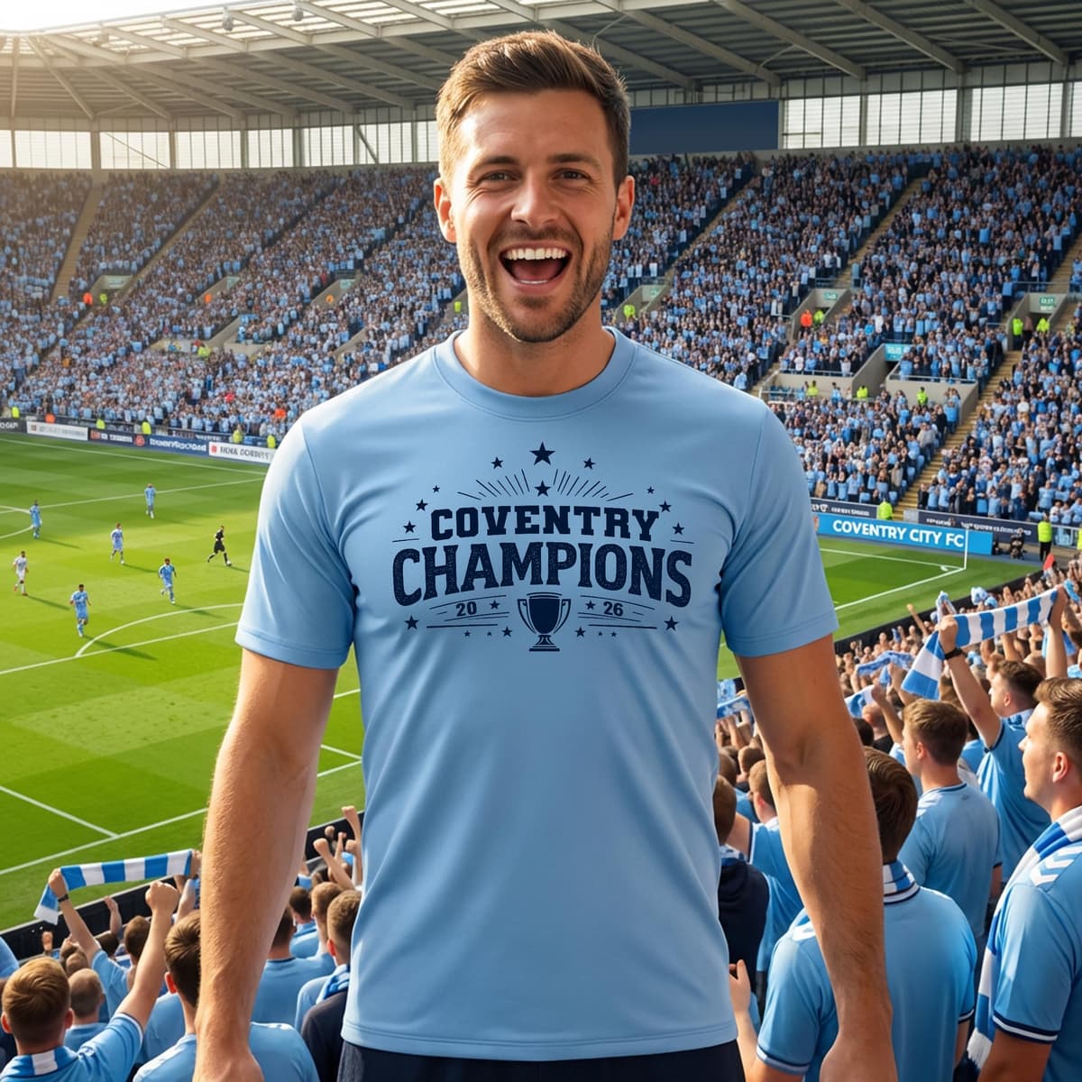 Custom Coventry Mens Football T Shirt - Name and Number Cov Champions 2026 Cup Design - Football Supporter City Fan Tee — view 2