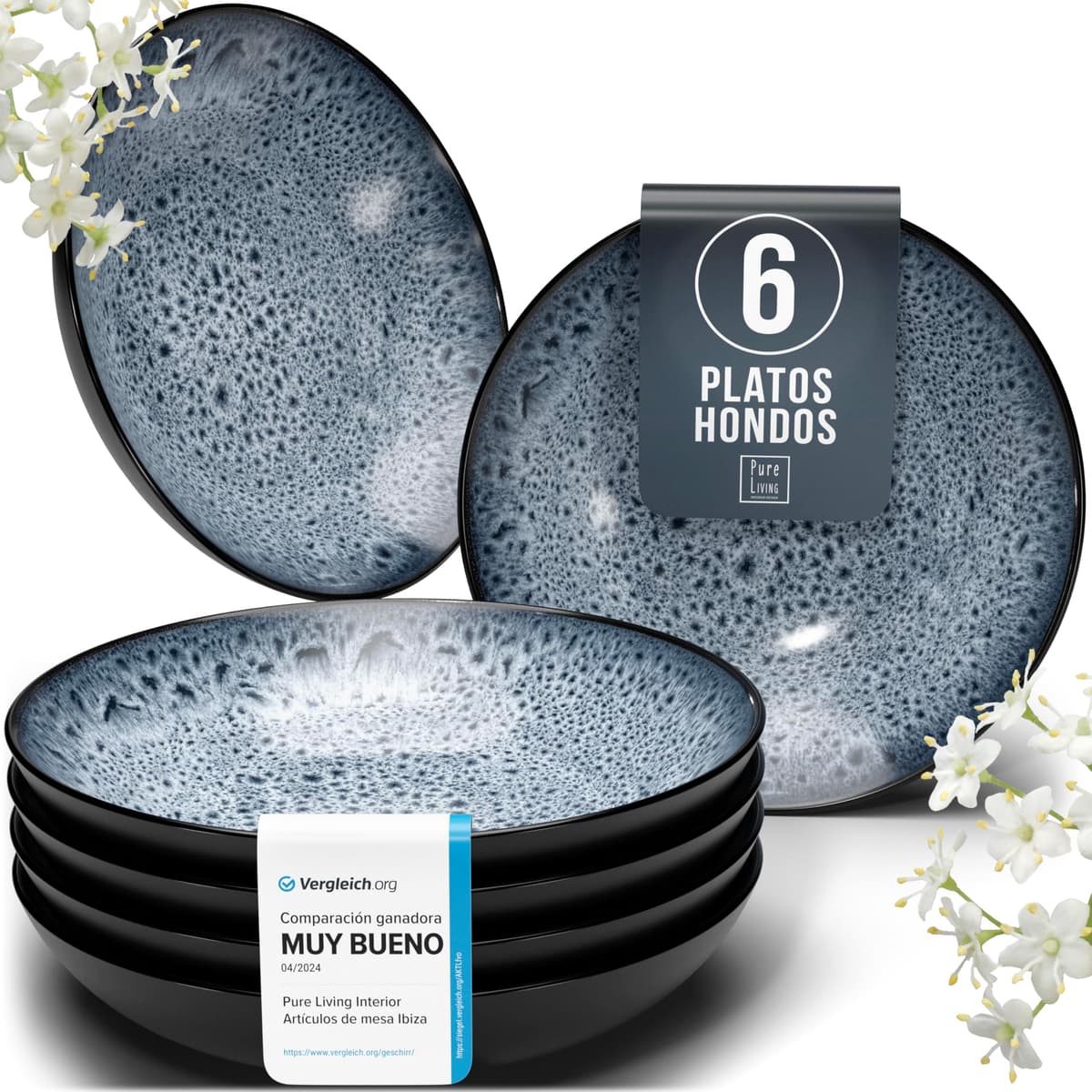 Juego de 6 platos hondos Ibiza – gres premium, resistente a los arañazos, apto para lavavajillas, microondas – Elegante juego de platos hondos – Platos de pasta hondos grandes – Pure Living vajilla — view 42