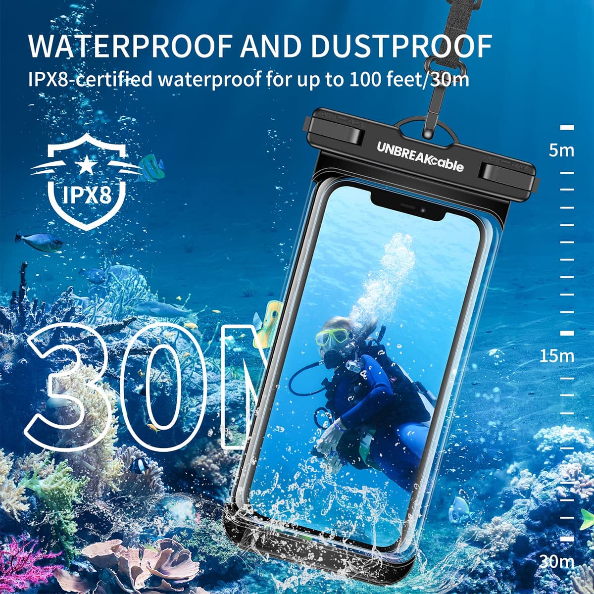 UNBREAKcable Waterproof Phone Case, 2-Pack IPX8 Universal Waterproof Phone Pouch Dry Bag for iPhone 17 16 15 14 13 12 11 Pro Max XR SE 2022 Samsung S25 S24 S23 S22 Ultra Huawei P70 Mate 70 up to 7" — view 2