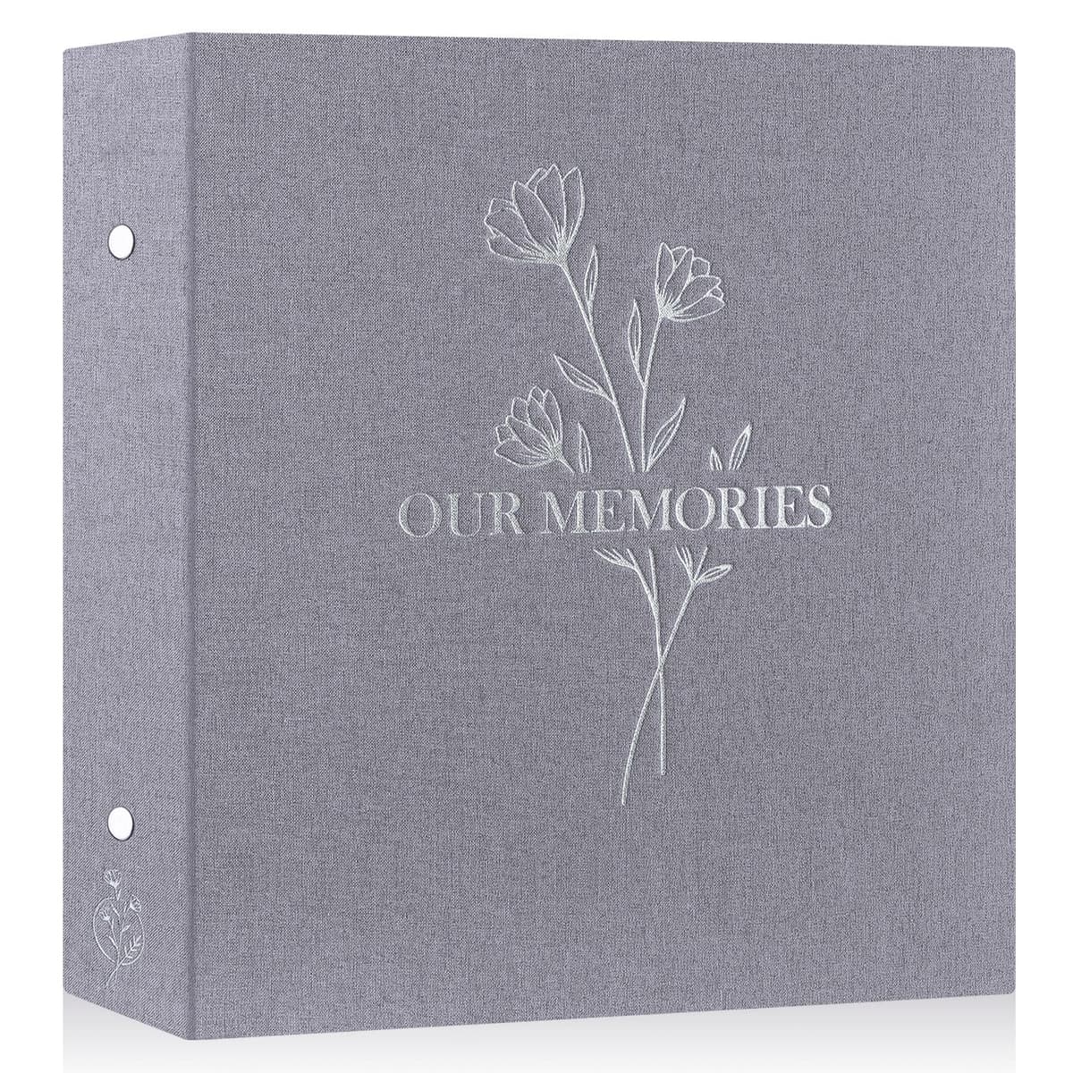 Lanpn Lino Album de Fotos 10x15 600, OUR MEMORIES Tapa Dura Grande Album para Photos Bolsillos Verticales Horizontal Gris