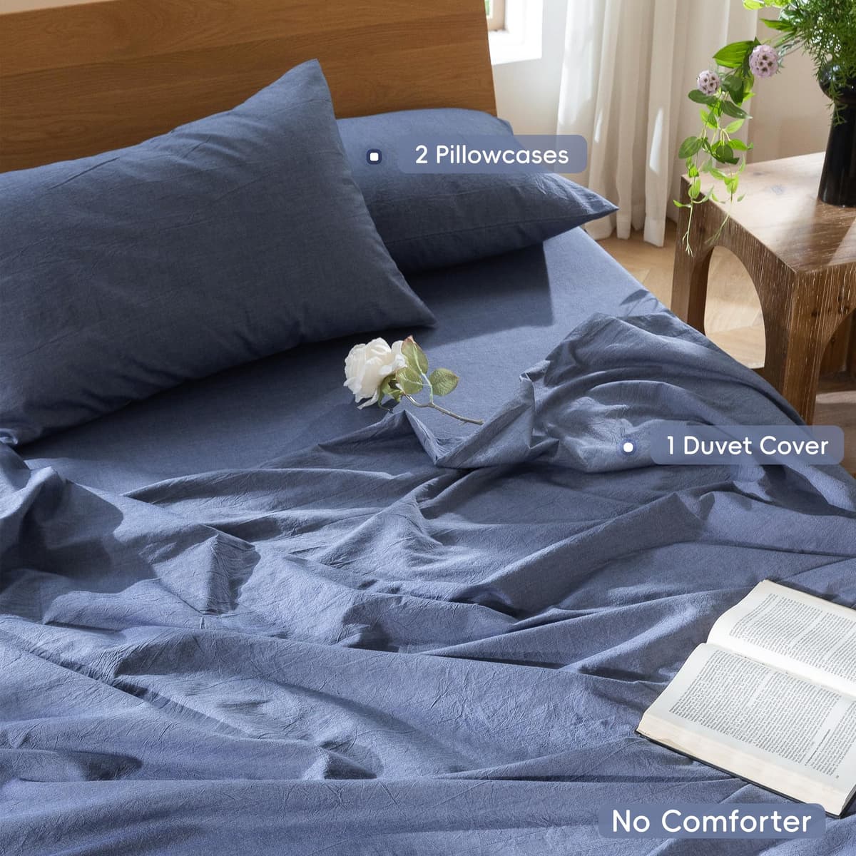 MooMee Bedding Duvet Cover Set 100% Washed Cotton Linen Like Textured Breathable Durable Soft Comfy (Tannish Linen Grey, King) — view 185