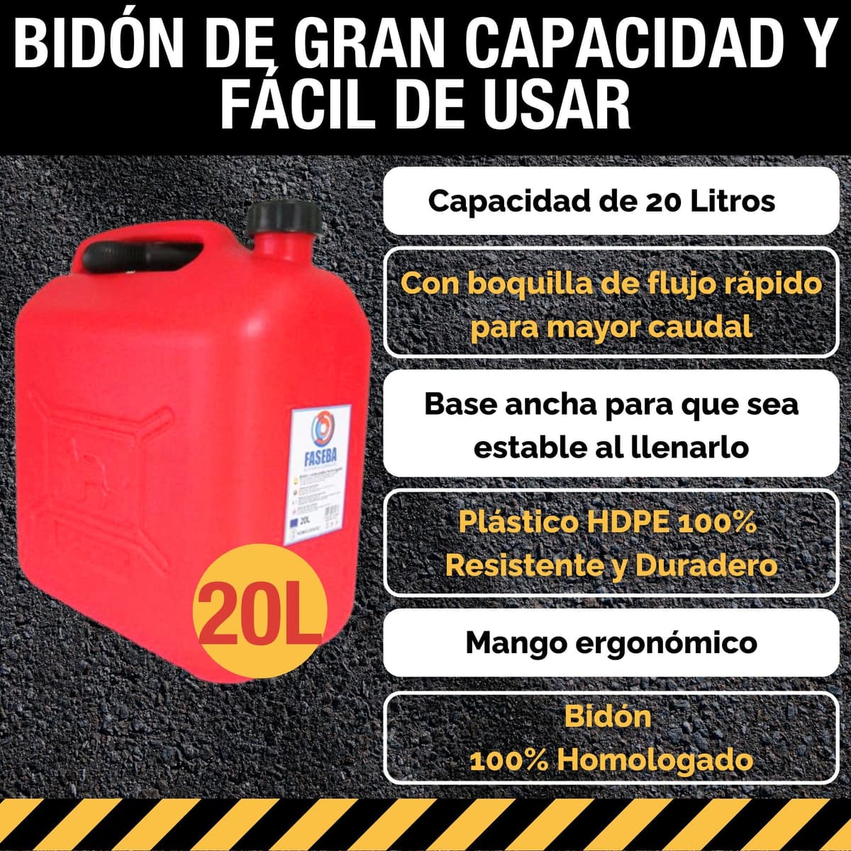 20L Petrol Canister – With Flexible Spout Funnel to Prevent Spills – With Level Visor for Easy Visibility – With Official Approval – Made of Durable and Resistant HDPE Plastic — view 3