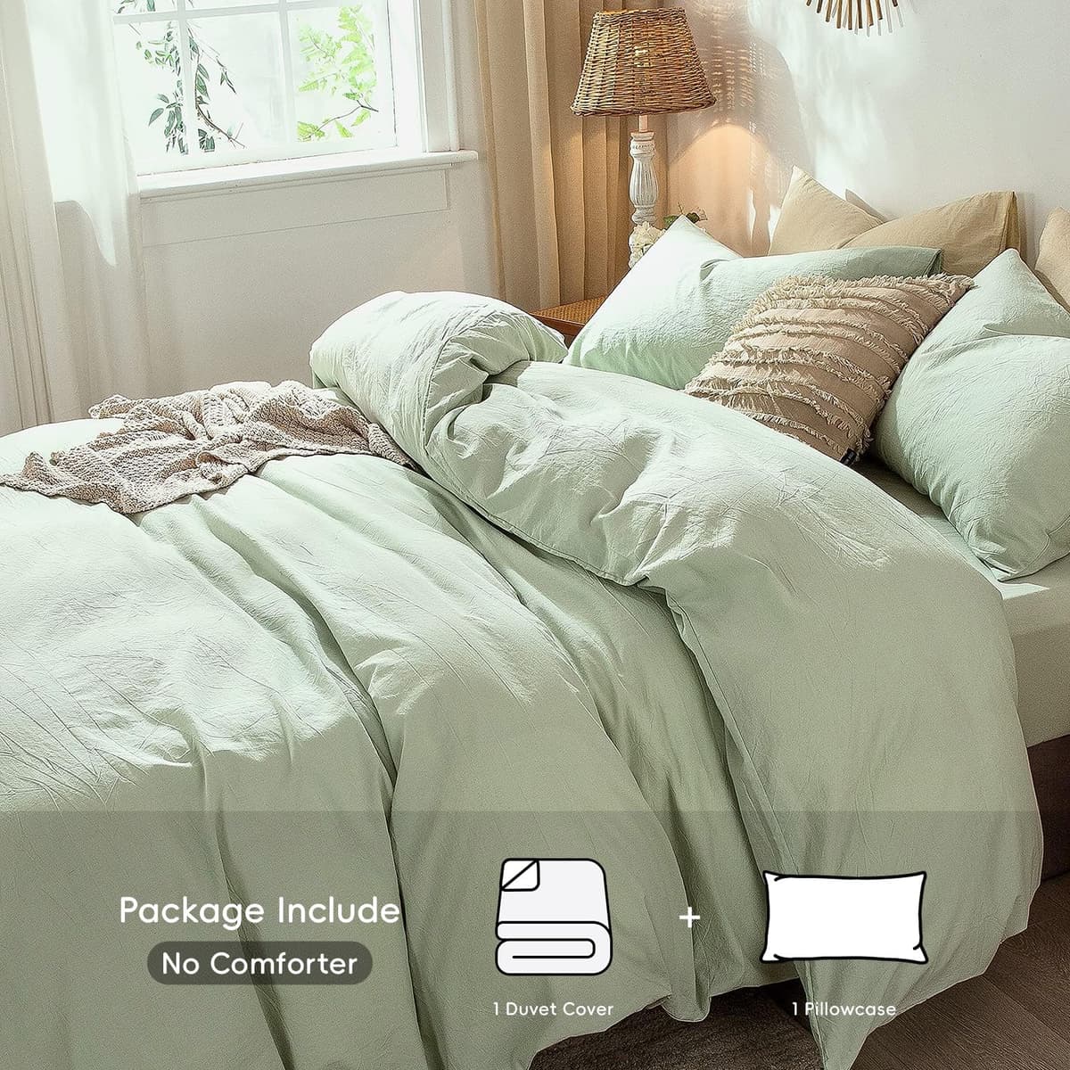 MooMee Bedding Duvet Cover Set 100% Washed Cotton Linen Like Textured Breathable Durable Soft Comfy (Tannish Linen Grey, King) — view 236