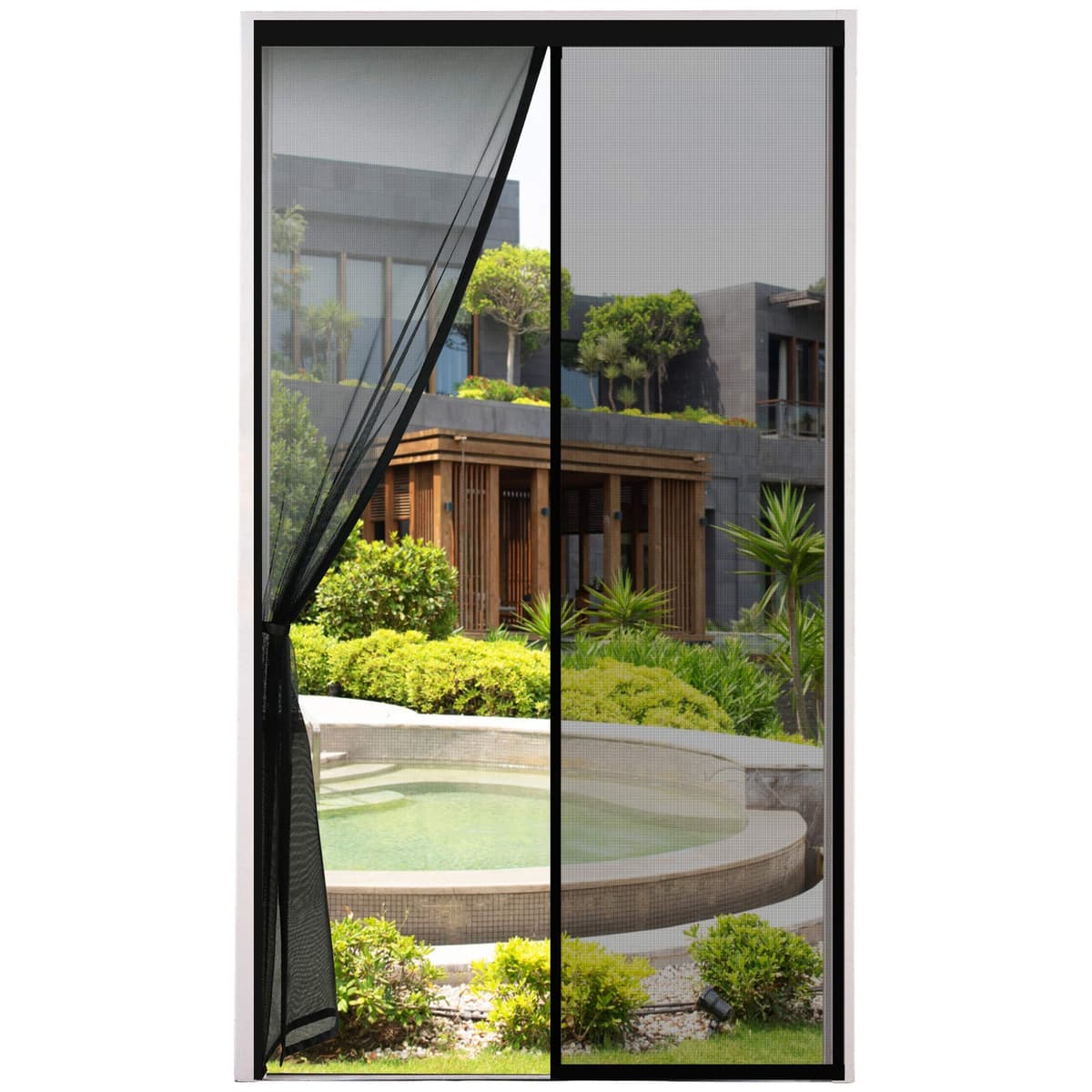 ENGROSAR Cortina Mosquitera Magnetica para Puerta Exterior de Balcón/Patio, 90x210CM, Se Cierra Automáticamente, Fácil Instalación sin Taladrar (Negro)
