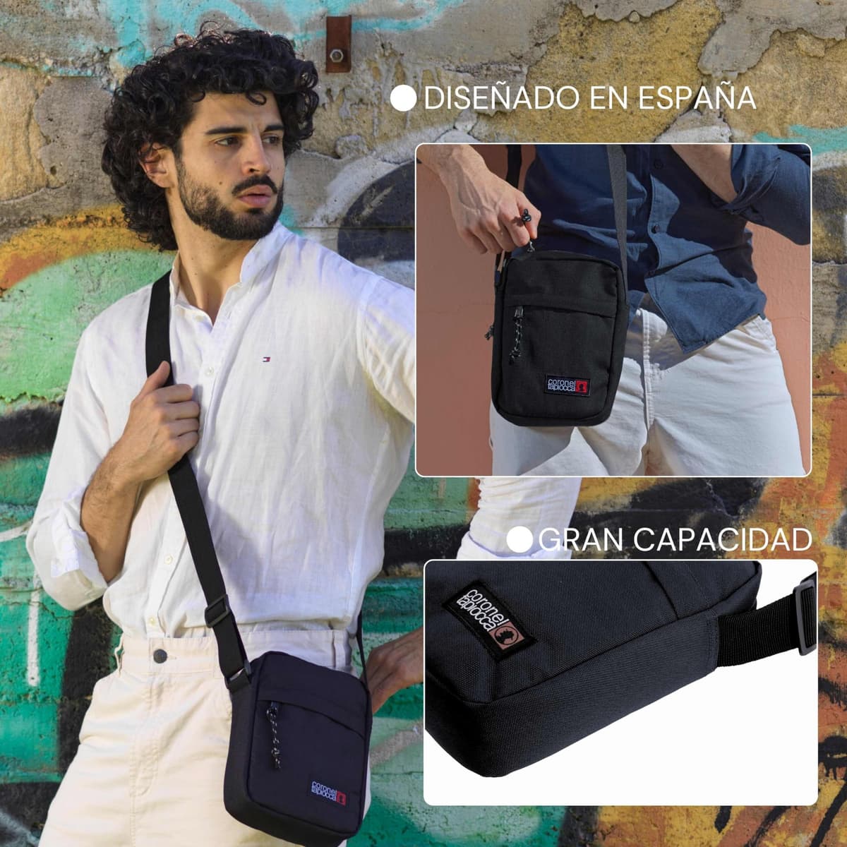 Coronel Tapioca – Bandolera para hombre estilo casual | Bolso hombre bandolera compacto con múltiples compartimentos | Ideal para uso diario, viajes o trabajo — view 5