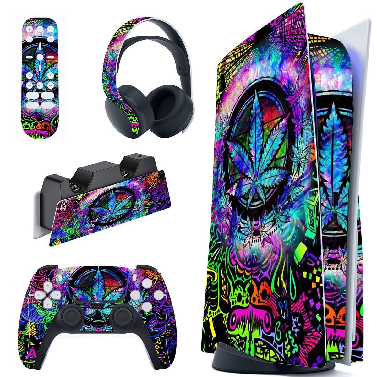PlayVital Neon Dragoon Full Set Skin Decal for PS5 Console Disc Edition, Sticker Vinyl Decal Cover for PS5 Controller & Charging Station & Headset & Media Remote — view 31