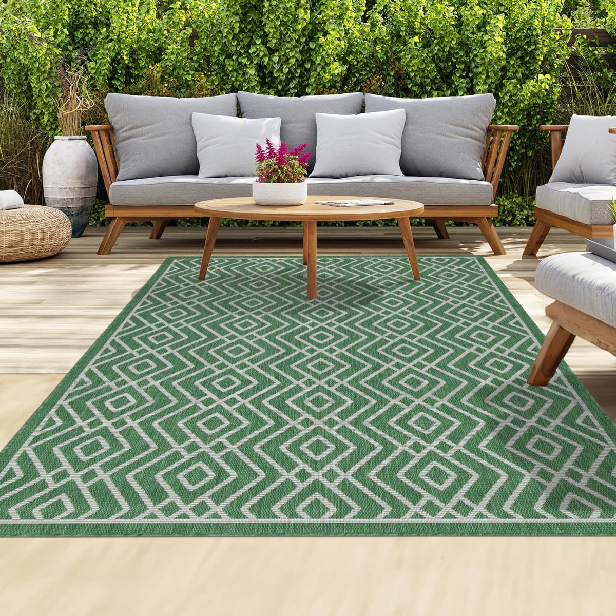 homeart Outdoor Rugs | Easy-Cleaning Indoor & Outdoor Area Rugs for Porch, Deck, Balcony, Garden, Picnic, Kitchen, Hallway | UV & Weather-Resistant Large Patio Rug Mats | Green Cream, 80 x 150 cm — view 14
