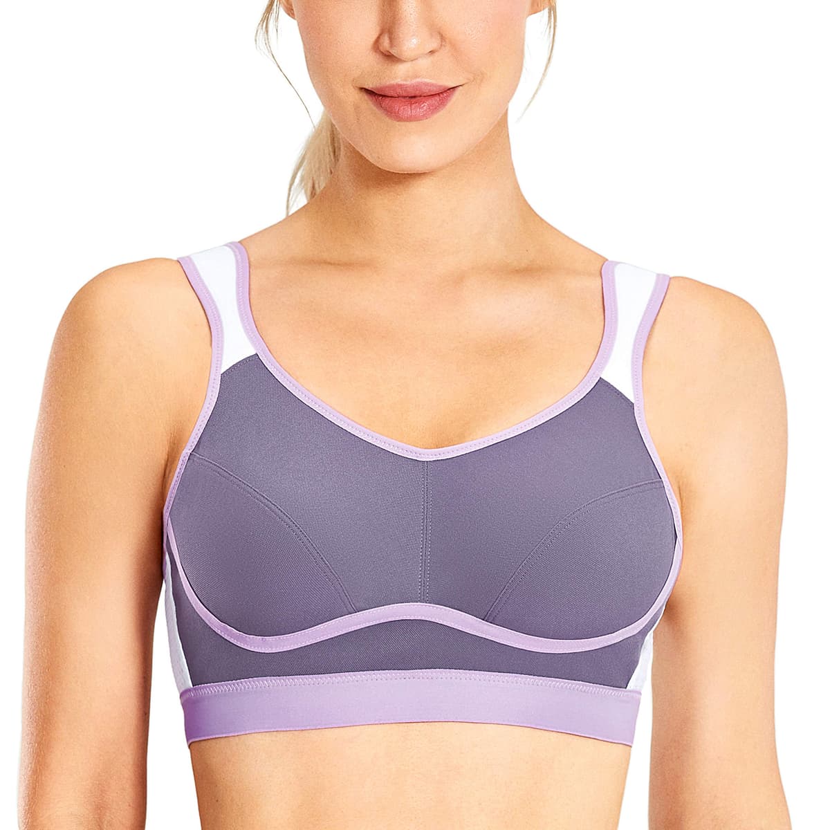 SYROKAN Women's Comfort Sports Bra High Impact for Large Breasts Wireless Stretch Support Bounce Control — view 12