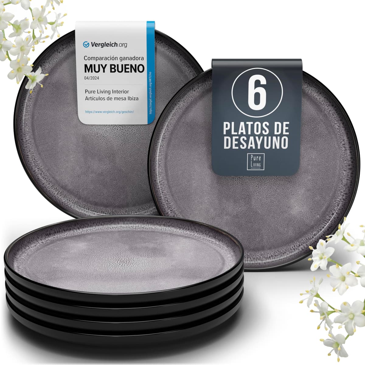 Juego de 6 platos hondos Ibiza – gres premium, resistente a los arañazos, apto para lavavajillas, microondas – Elegante juego de platos hondos – Platos de pasta hondos grandes – Pure Living vajilla — view 11