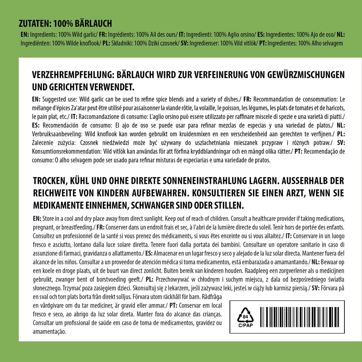Alpi Nature Ajo Silvestre 125g, Condimento de Hojas de Ajo Silvestre Secas y Picadas para Cocinar — view 3