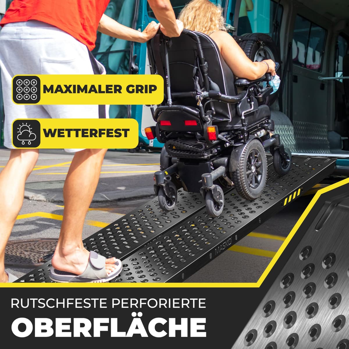 MASKO® 2X Rampa de Carga 400 kg | Acero galvanizado | Antideslizante | 200 kg* por Pieza | Máximo 400 kg* por par | Rampa de Carga para Motocicletas ATV y Cuatrimotos — view 4