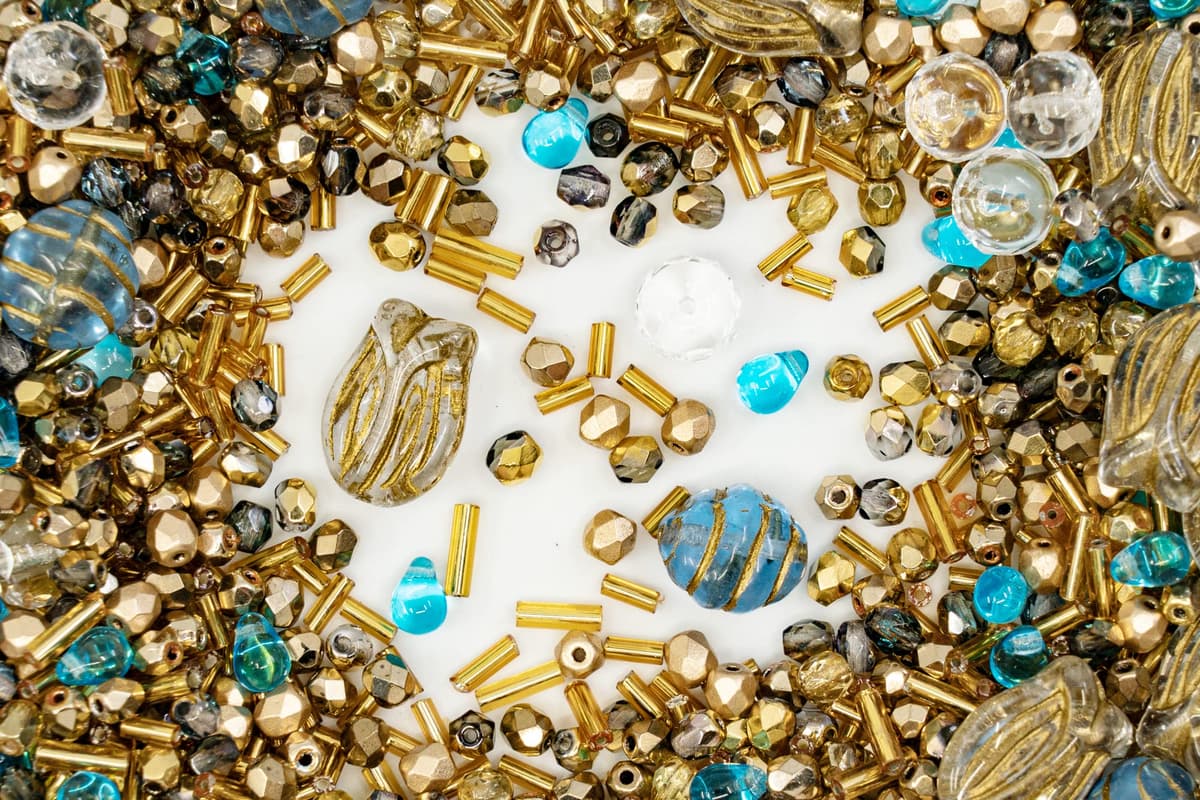 60 g Mix of Unique Czech Bohemia Glass Pressed Beads, Rocailles, Aztec Pale Gold Crystal, Matte and Glossy, Hand Made BCV — view 2