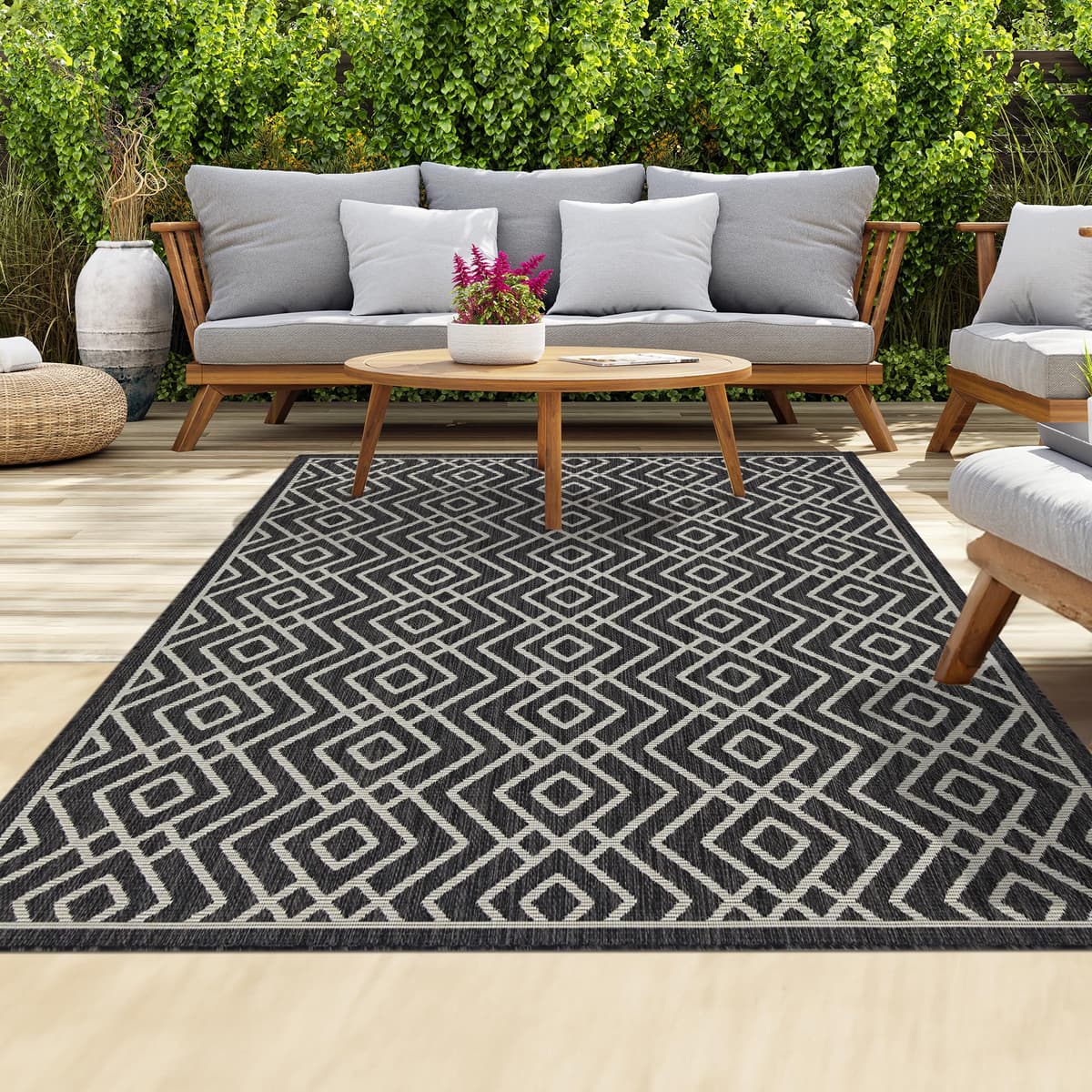homeart Outdoor Rugs | Easy-Cleaning Indoor & Outdoor Area Rugs for Porch, Deck, Balcony, Garden, Picnic, Kitchen, Hallway | UV & Weather-Resistant Large Patio Rug Mats | Green Cream, 80 x 150 cm — view 26