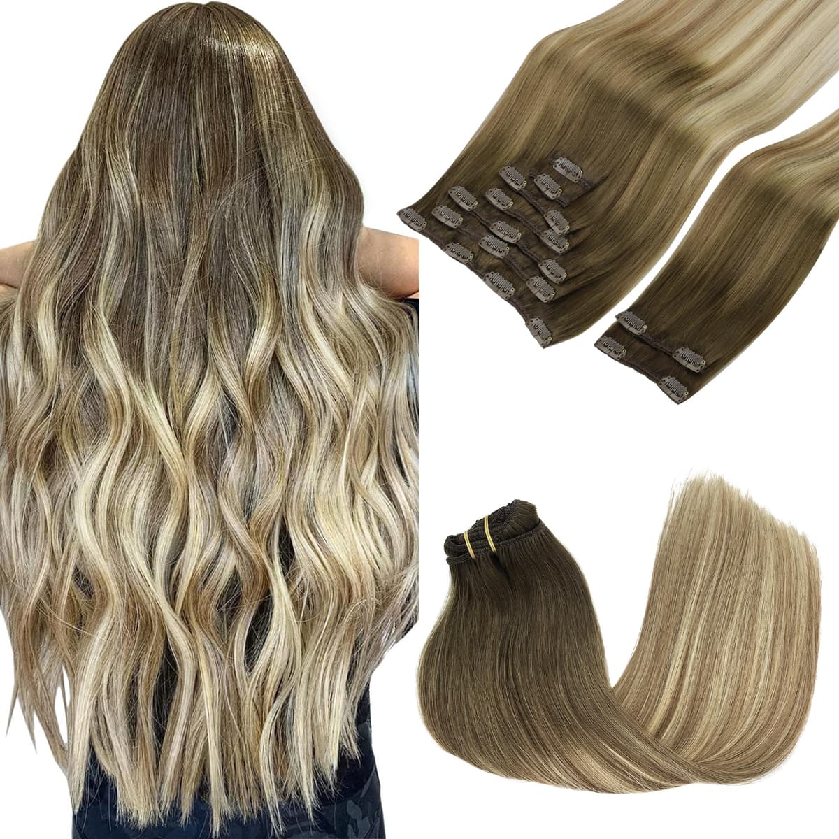 GOO GOO Clip in Hair Extensions Human Hair, 18inch 150g 9Pcs, #2 Dark Brown, Hair extensions for women, Human Hair Extensions Clip in — view 76