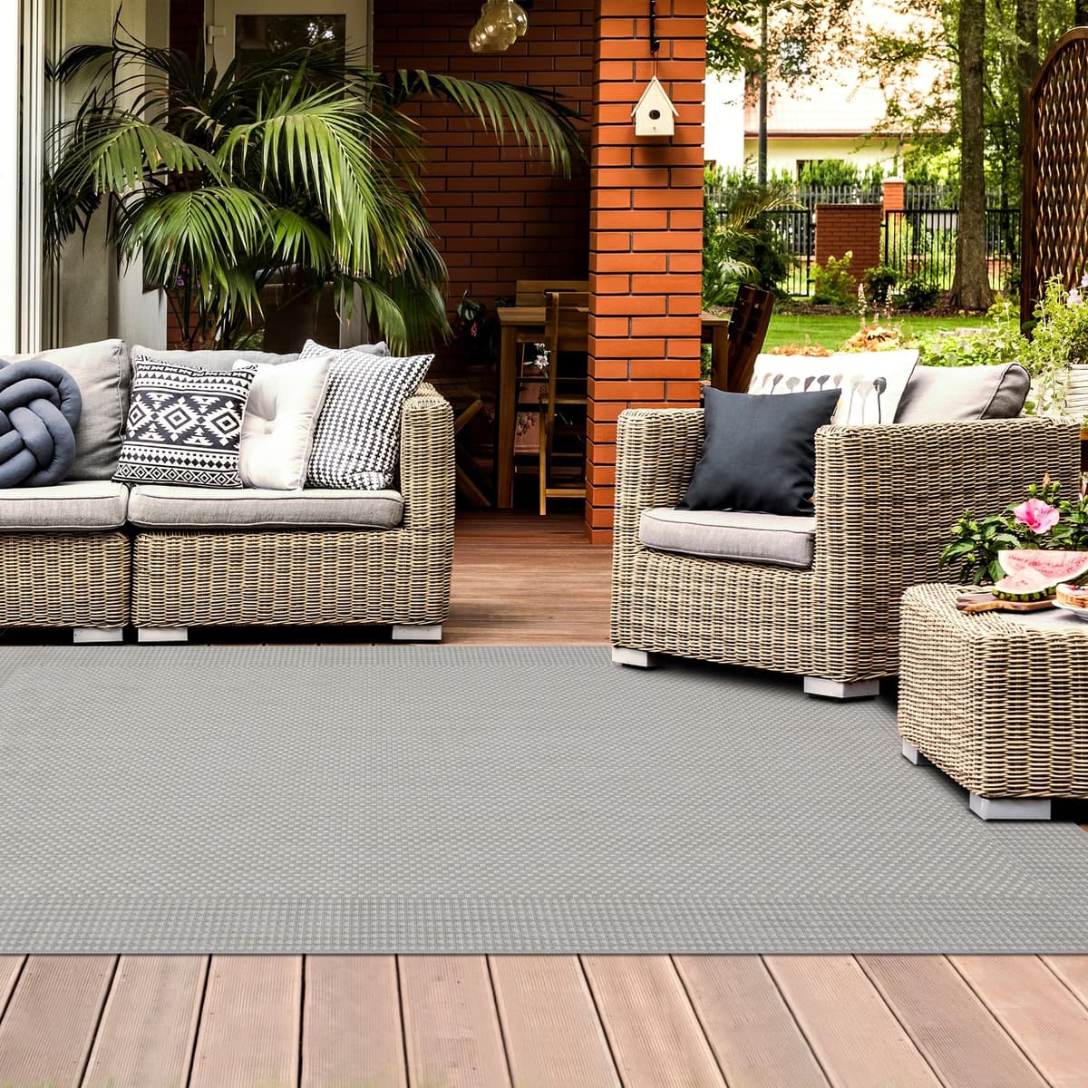 homeart Outdoor Rugs | Easy-Cleaning Indoor & Outdoor Area Rugs for Porch, Deck, Balcony, Garden, Picnic, Kitchen, Hallway | UV & Weather-Resistant Large Patio Rug Mats | Grey Cream, 80 x 150 cm — view 2