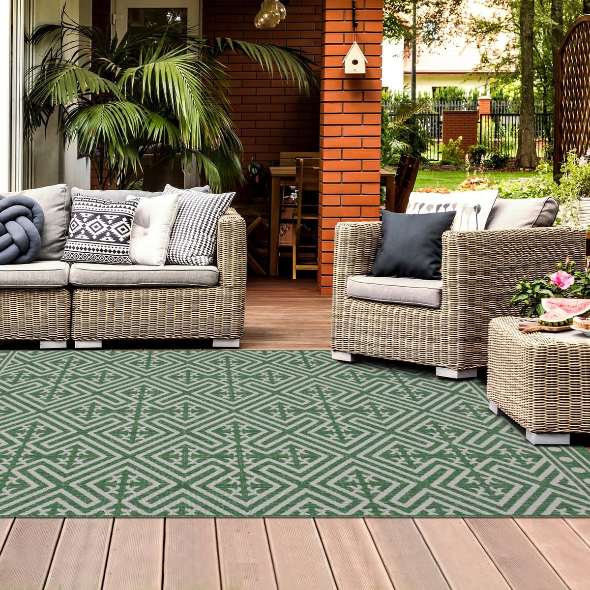 homeart Outdoor Rugs | Easy-Cleaning Indoor & Outdoor Area Rugs for Porch, Deck, Balcony, Garden, Picnic, Kitchen, Hallway | UV & Weather-Resistant Large Patio Rug Mats | Green Cream, 80 x 150 cm — view 2