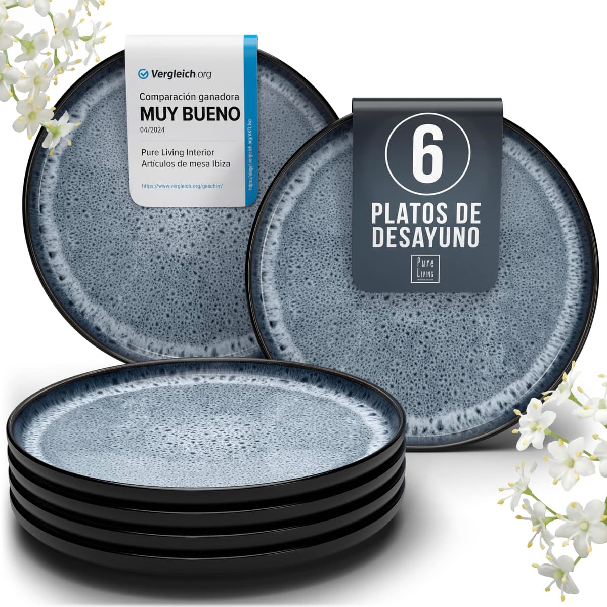 Juego de 6 platos hondos Ibiza – gres premium, resistente a los arañazos, apto para lavavajillas, microondas – Elegante juego de platos hondos – Platos de pasta hondos grandes – Pure Living vajilla — view 9