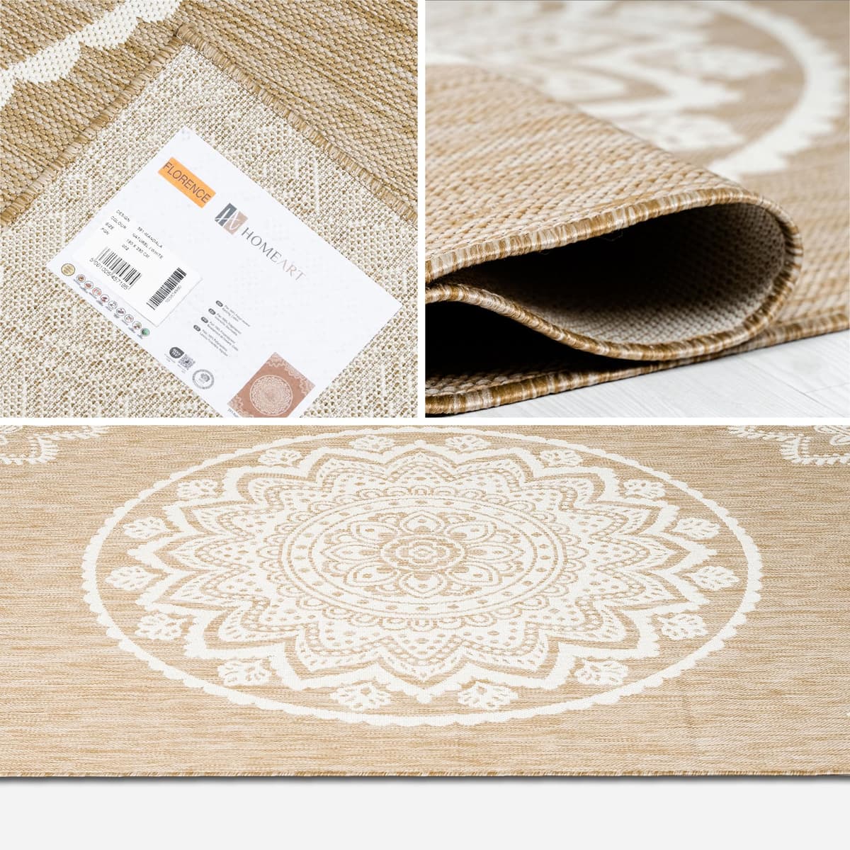 homeart Outdoor Rug - Easy-Clean, Durable, Stain-Resistant, Weather & UV Resistant Indoor & Outdoor Rugs for Porch, Deck, Balcony, Garden, Picnic and Patio | Mandala Natural, Cream - 120x170cm — view 5