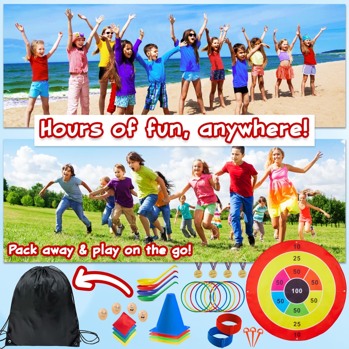 KreativeKraft Kids Games Outdoor Play Equipment for Kids Adults Family Garden Toys Sports Day Kit Egg and Spoon Race Ring Toss Sack Race Bean Bag Snakes and Ladders — view 3