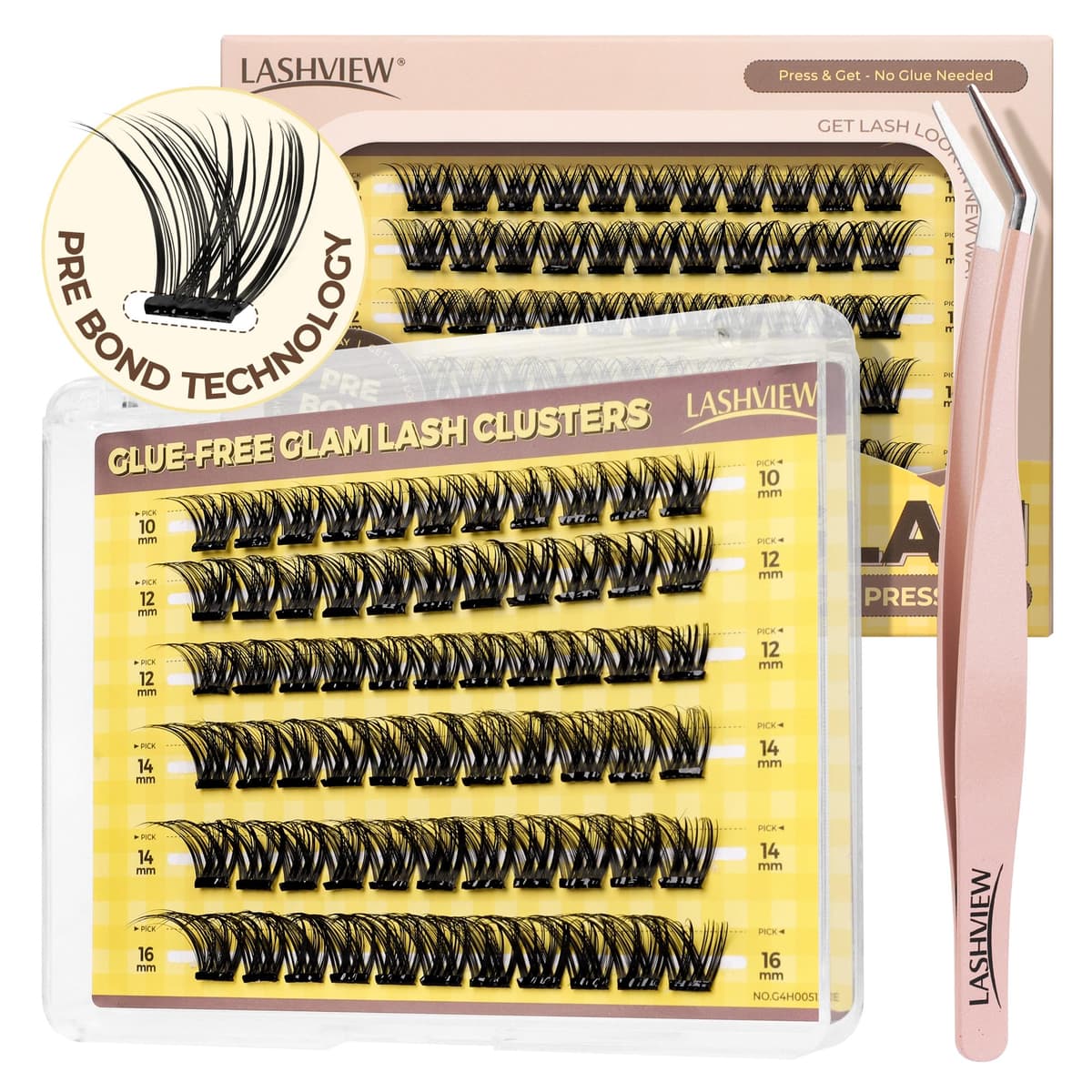 LASHVIEW Self Adhesive Lashes Clusters Eyelashes, 5+ Days Wear Press-on Lashes 10-16mm Individual Lash Extension Kit with Tweezers, No Glue Needed Natural DIY Kit (ZNF23) — view 9