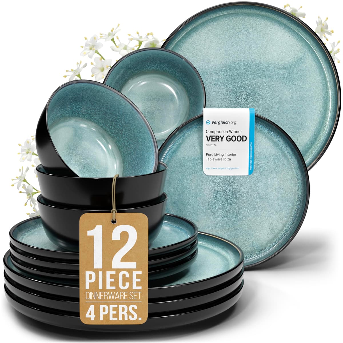 Juego de 6 platos hondos Ibiza – gres premium, resistente a los arañazos, apto para lavavajillas, microondas – Elegante juego de platos hondos – Platos de pasta hondos grandes – Pure Living vajilla — view 30
