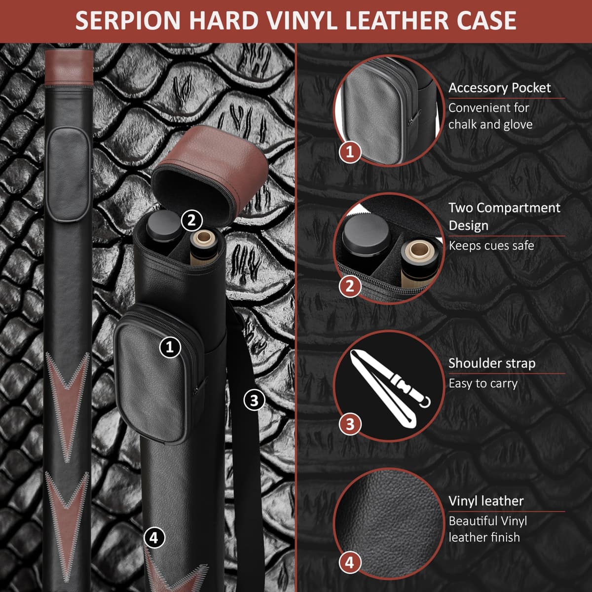 Serpion - Taco de Billar 100% Madera de Arce Canadiense Profesional Taco de Billar Taco de Billar con Funda rígida y Protecciones para Las articulaciones — view 3