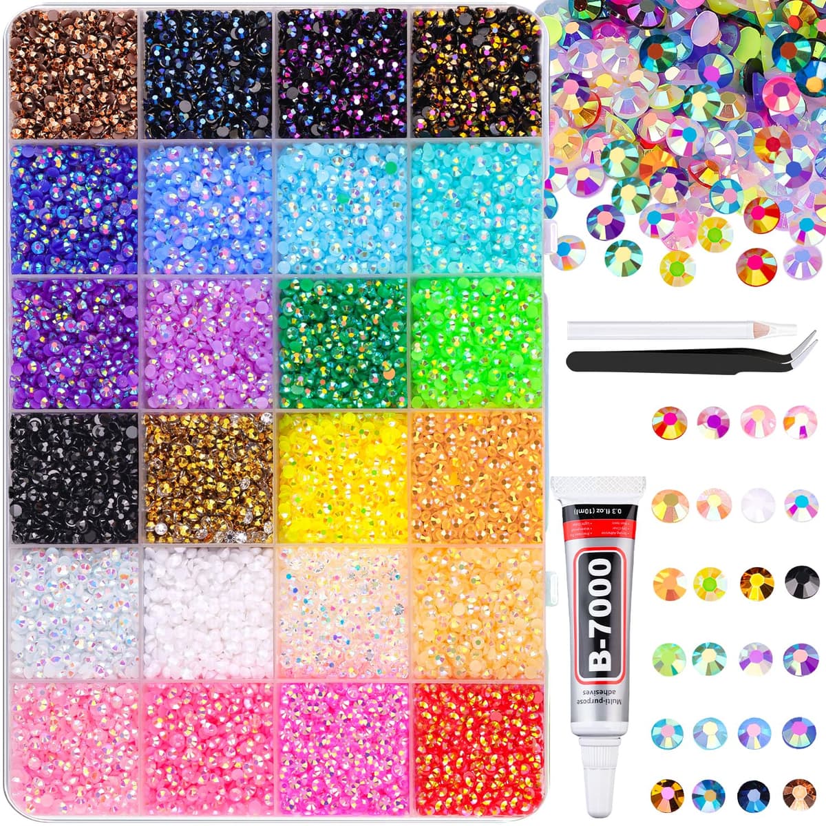 Resin Jelly Rhinestones for Crafting with B7000 Jewelry Glue, 2 Boxes Gold Flatback Crystals with 2Pcs 10ml Glue, Bedazzling Non Hotfix Gems for DIY Tumblers Clothing Shoes Manicure — view 8