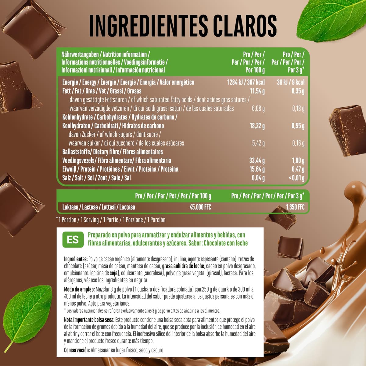 Polvo aromatizante Chocolate con leche - 250 g - Sabor y dulzor deliciosos - Uso versátil para alimentos y bebidas - Polvo aromatizante - FLAVOR CRAFT — view 2