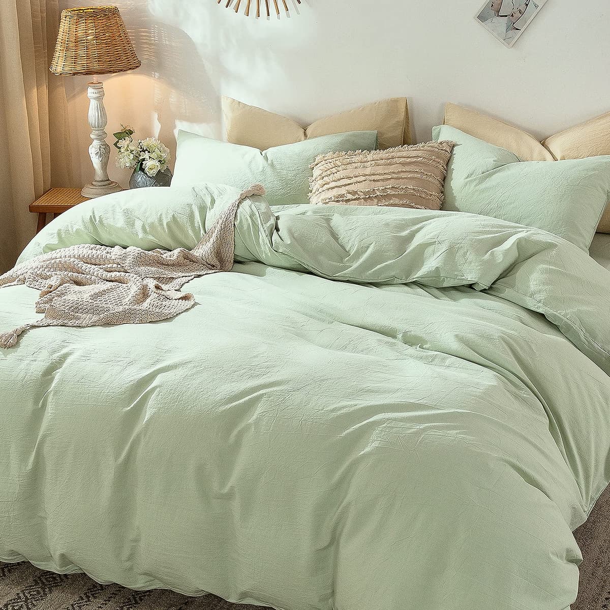 MooMee Bedding Duvet Cover Set 100% Washed Cotton Linen Like Textured Breathable Durable Soft Comfy (Tannish Linen Grey, King) — view 132