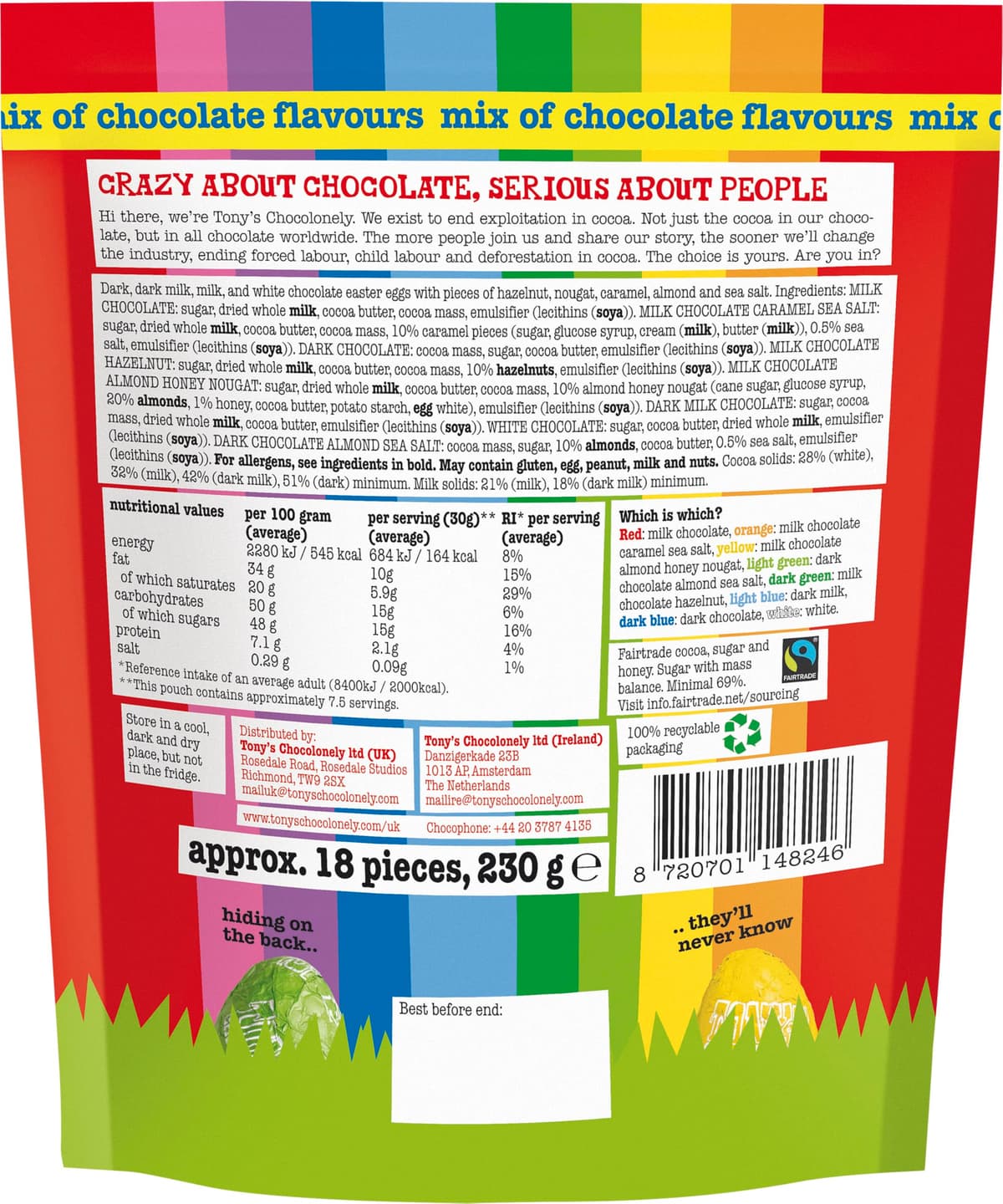 Tony's Chocolonely Easter Eggs Pouch - Mixed Chocolate Pouch - 8 Flavours - 1 x 230 Gram - Easter Gift - Fairtrade Chocolate - Mini Eggs - Family Chocolates — view 2