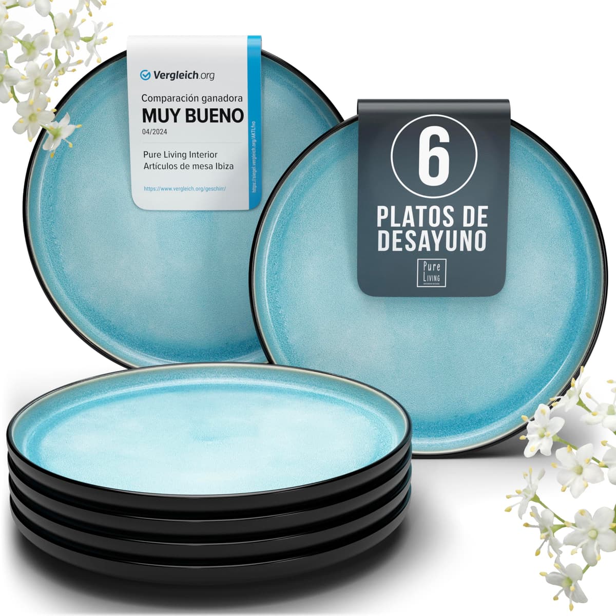 Juego de 6 platos hondos Ibiza – gres premium, resistente a los arañazos, apto para lavavajillas, microondas – Elegante juego de platos hondos – Platos de pasta hondos grandes – Pure Living vajilla — view 16