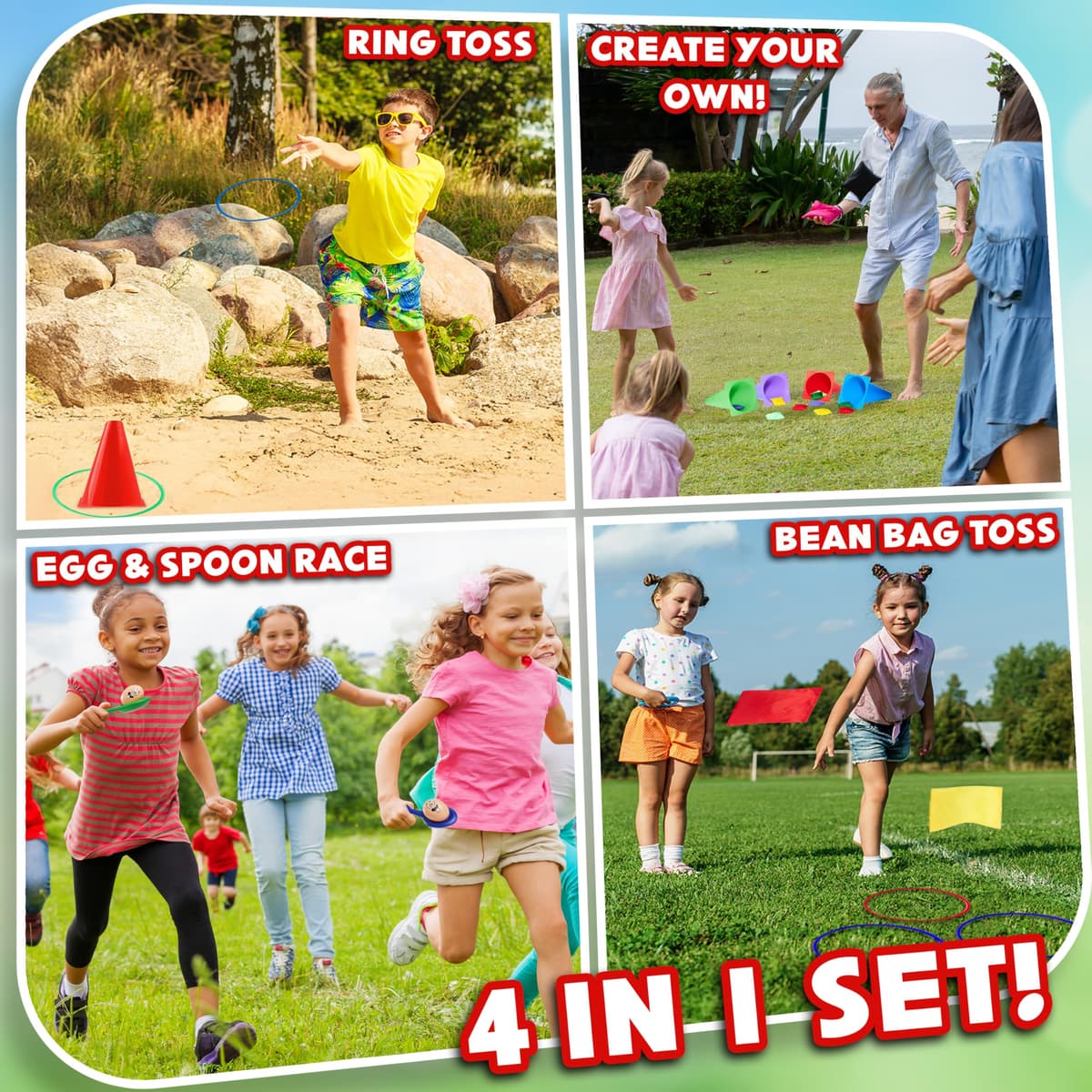 KreativeKraft Kids Games Outdoor Play Equipment for Kids Adults Family Garden Toys Sports Day Kit Egg and Spoon Race Ring Toss Sack Race Bean Bag Snakes and Ladders — view 2