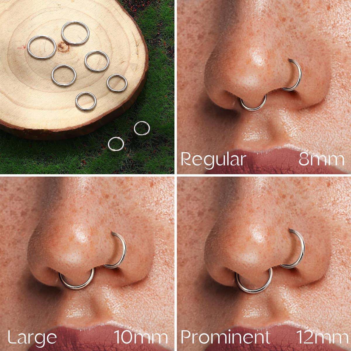 MILACOLATO 8Pcs 16G Surgical Steel Hinged Clicker Segment Nose Rings Hoop Helix Cartilage Daith Ohr Tragus Sleeper Earrings Body Piercing 6-12MM — view 3