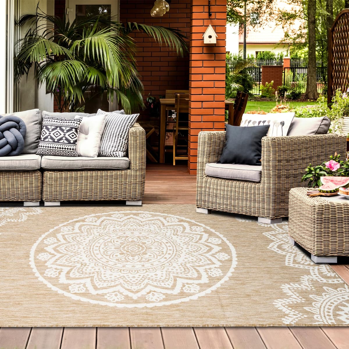homeart Outdoor Rug - Easy-Clean, Durable, Stain-Resistant, Weather & UV Resistant Indoor & Outdoor Rugs for Porch, Deck, Balcony, Garden, Picnic and Patio | Mandala Natural, Cream - 120x170cm — view 4