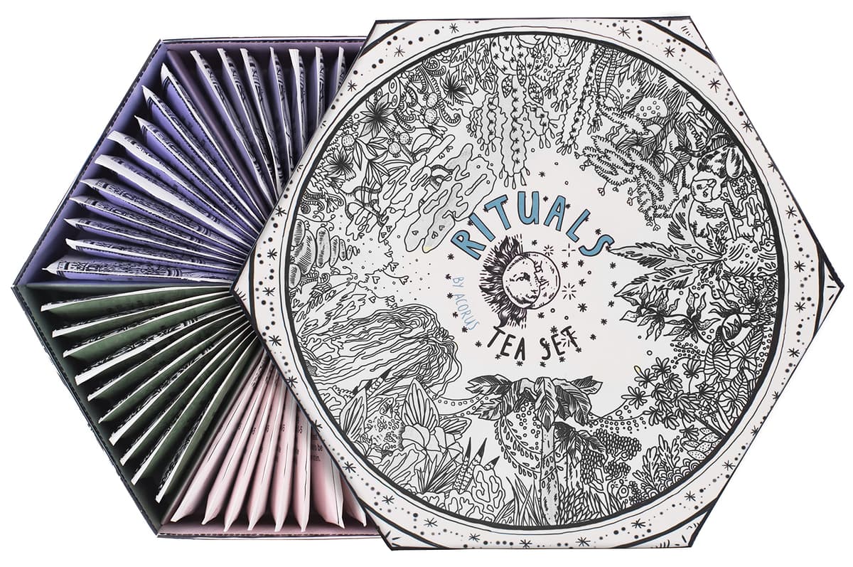 ACORUS | Surtido de té Rituals | Juego de regalo de caja de cesta de té surtido natural de 6 tés diferentes | Crea tus rituales diarios | Cuadro de selección grande | 60 bolsitas de te