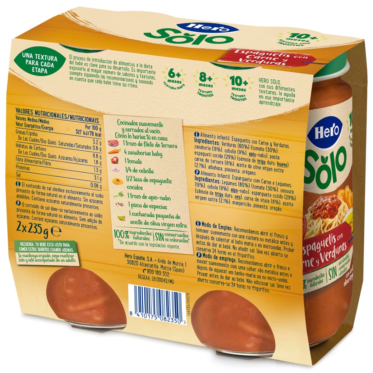 Hero Baby - Tarritos de Trocitos de Espaguetis con Carne y Verduras, Alimento Infantil en Tarritos para Bebés a Partir de 10 Meses, Sin Aceite de Palma y Almidón - 12 x 235 g — view 4