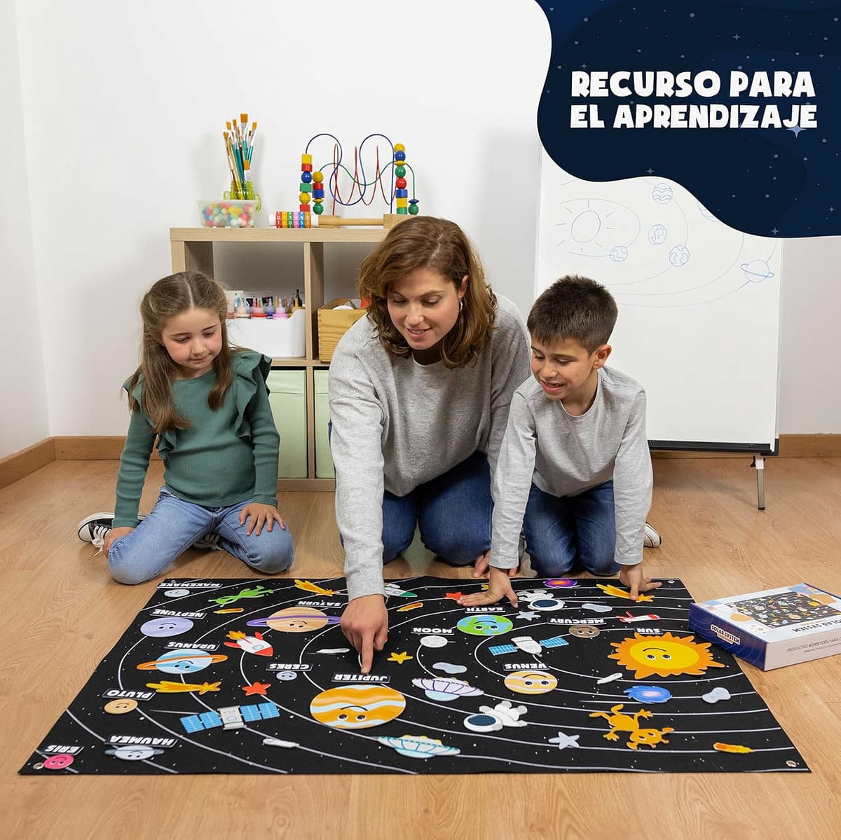 BONNYCO Sistema Solar para Niños con 61 Figuras Fieltro. Planetas Sistema Solar para Niños, Juguetes Montessori 3 4 5 6 7 8 Años. Juegos Educativos, Regalos Infantiles Planetario Cumpleaños Navidad — view 2