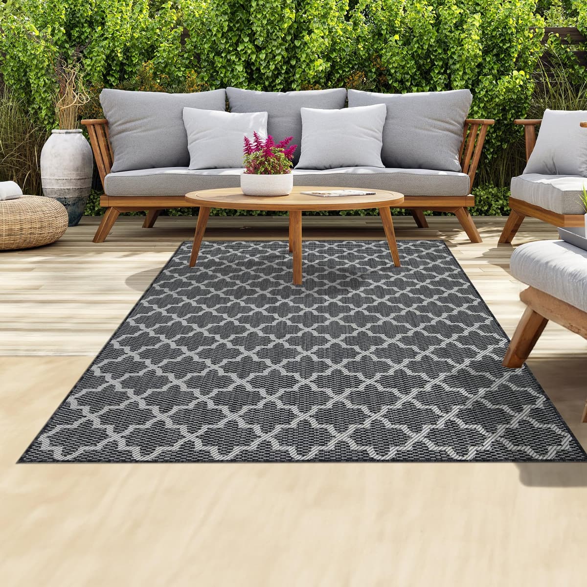 homeart Outdoor Rugs | Easy-Cleaning Indoor & Outdoor Area Rugs for Porch, Deck, Balcony, Garden, Picnic, Kitchen, Hallway | UV & Weather-Resistant Large Patio Rug Mats | Green Cream, 80 x 150 cm — view 12
