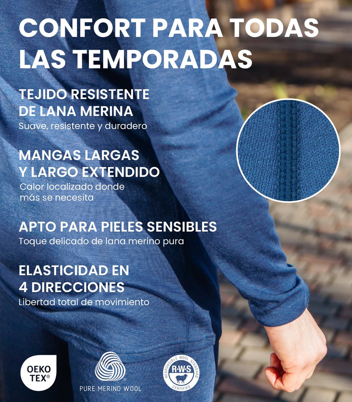 Merino.tech Camiseta Lana Merino Hombre - Deportiva Ropa Térmica 100% Lana Merino Ligero, Medio, Pesado con Calcetines — view 5