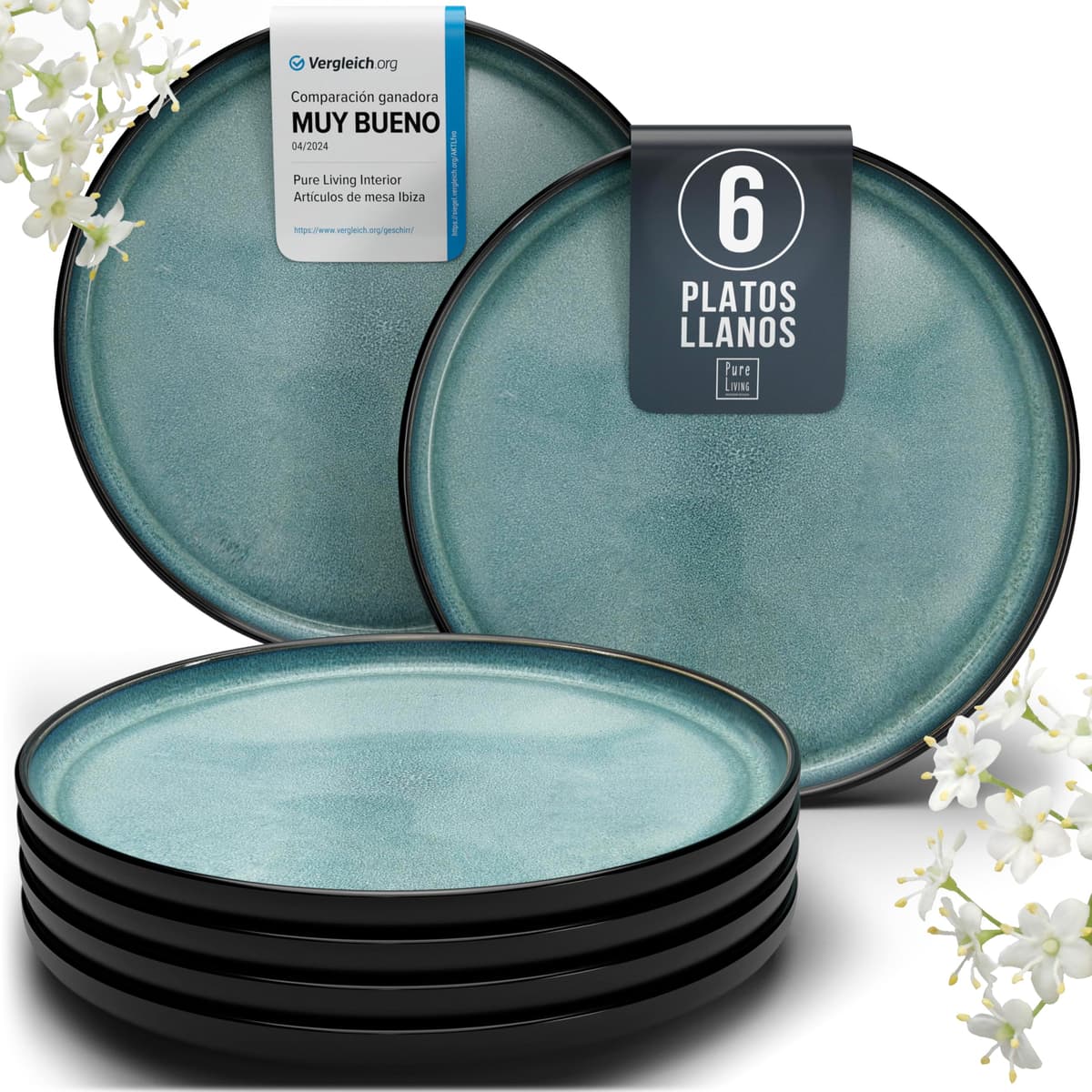 Juego de 6 platos hondos Ibiza – gres premium, resistente a los arañazos, apto para lavavajillas, microondas – Elegante juego de platos hondos – Platos de pasta hondos grandes – Pure Living vajilla — view 24