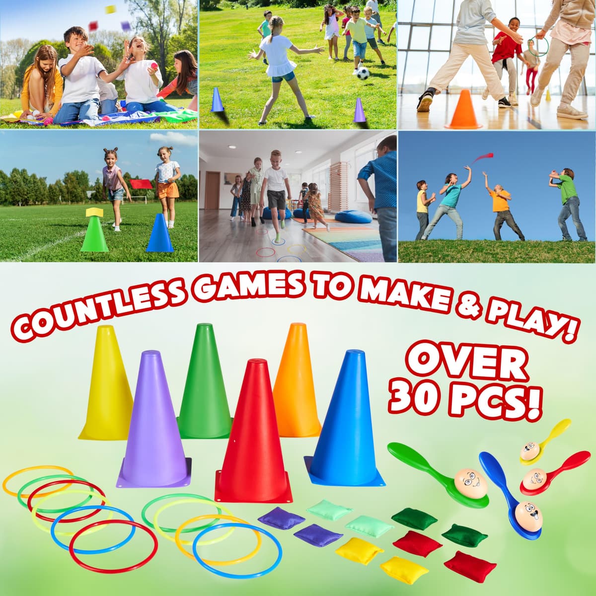 KreativeKraft Kids Games Outdoor Play Equipment for Kids Adults Family Garden Toys Sports Day Kit Egg and Spoon Race Ring Toss Sack Race Bean Bag Snakes and Ladders — view 4
