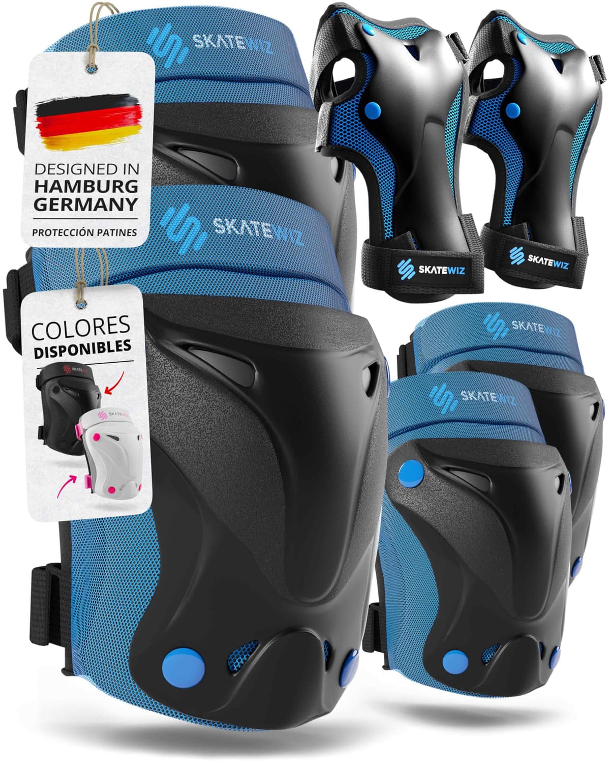 SKATEWIZ Protecciones Patines Niña, Niño e Adulto [6 piezas] Rodilleras y Coderas Niño Patinaje, Patines, Rodilleras Para Niños - Marca Alemana