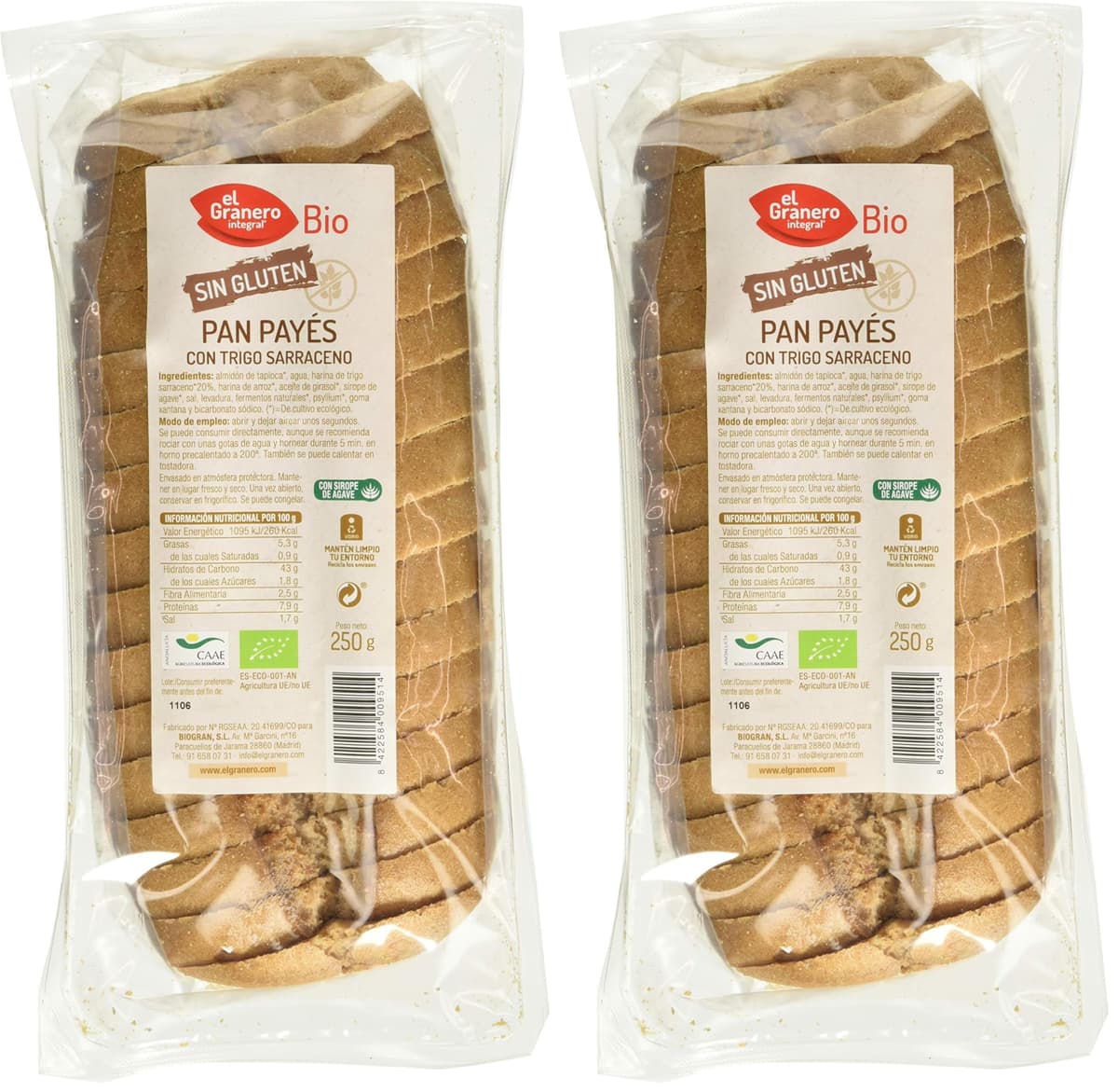 El Granero Integral - Pan Payés con Trigo Sarraceno Sin Gluten BIO - 250 g - Alto Contenido en Proteínas y Minerales - Apto para Veganos y Celíacos - Alimento Natural — view 4