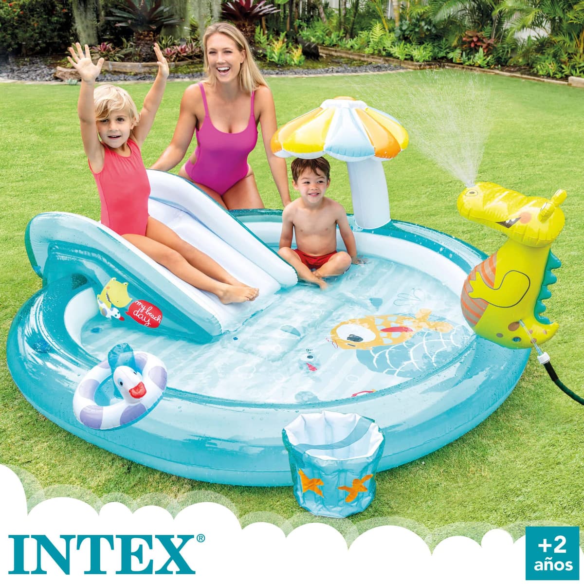 INTEX 57165 - Piscina infantil hinchable con dispersor de agua y tobogan cocodrilo, centro de juegos para niños — view 2