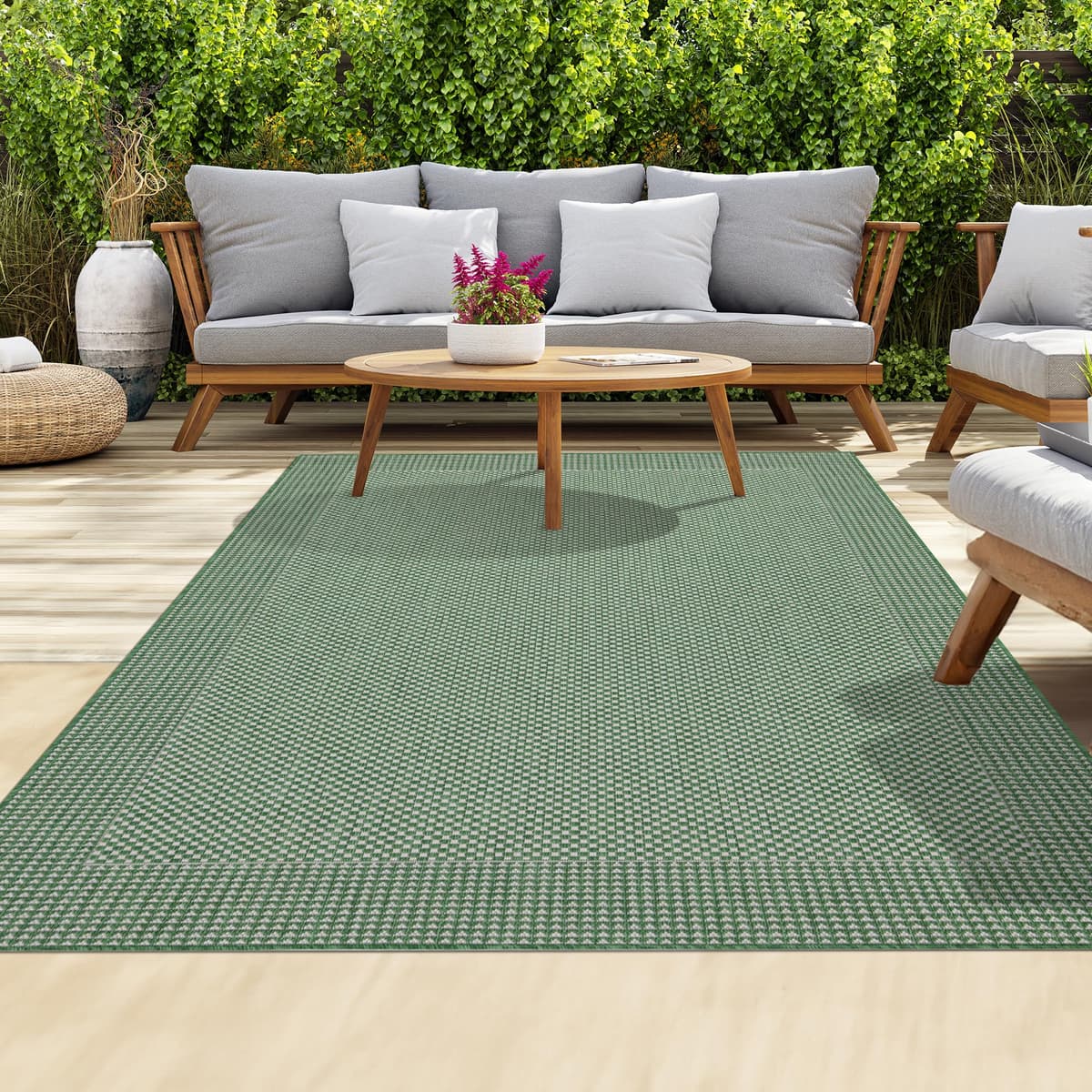 homeart Outdoor Rugs | Easy-Cleaning Indoor & Outdoor Area Rugs for Porch, Deck, Balcony, Garden, Picnic, Kitchen, Hallway | UV & Weather-Resistant Large Patio Rug Mats | Green Cream, 80 x 150 cm — view 35