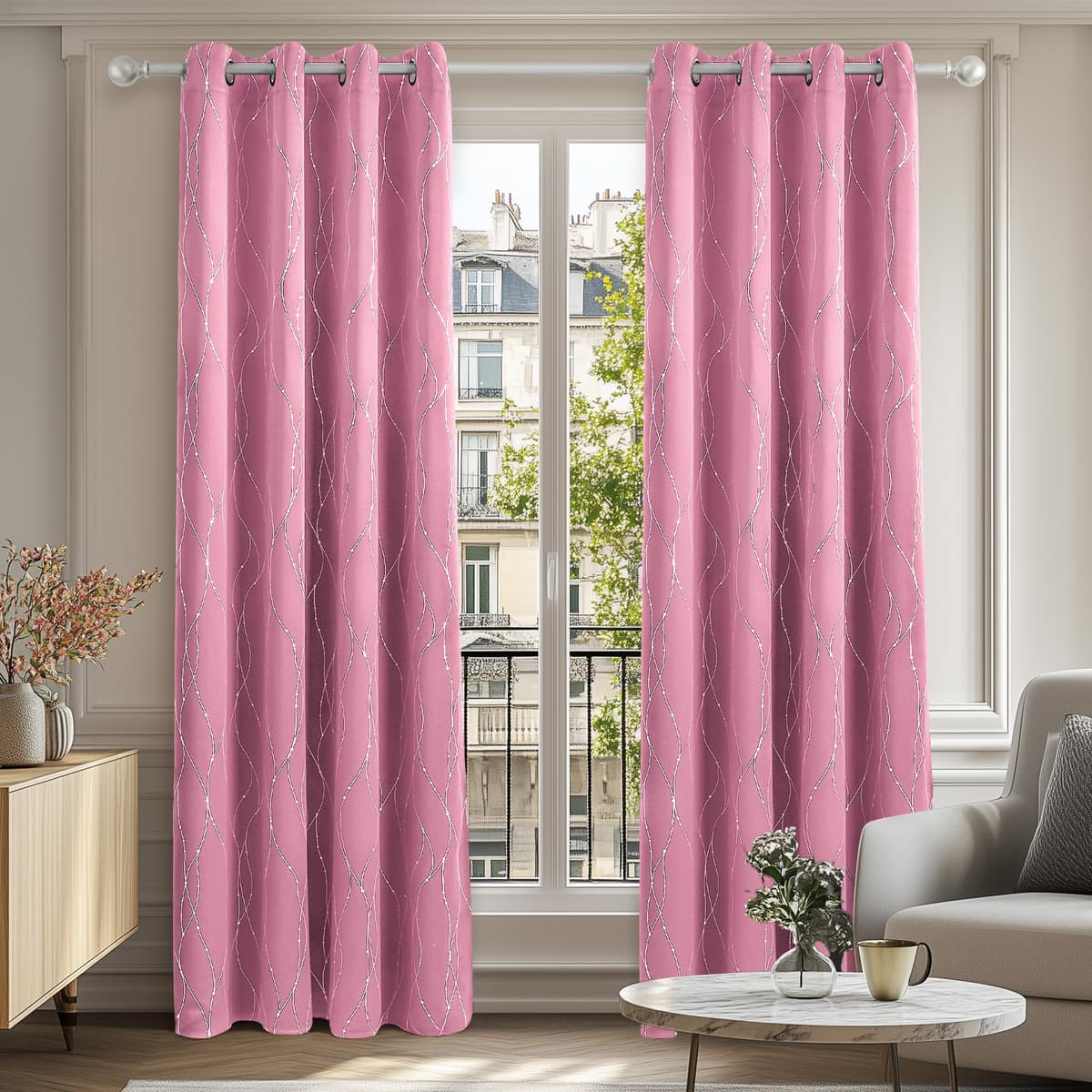Deconovo Soft Dotted Line Foil Printed Blackout Curtains Thermal Insulated Curtains Eyelet Energy Efficiency Room Darkening Curtains for Bedroom 52 x 72 Inch Light Grey 2 Panels — view 9